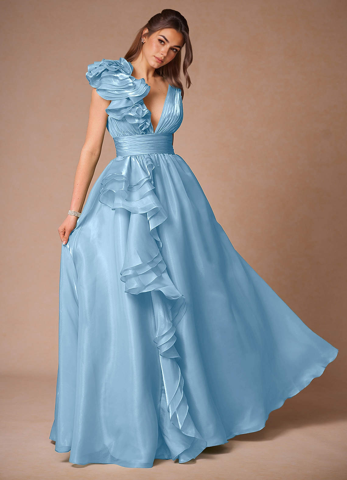 Vespera Mint Blue Ruffles Gown image1