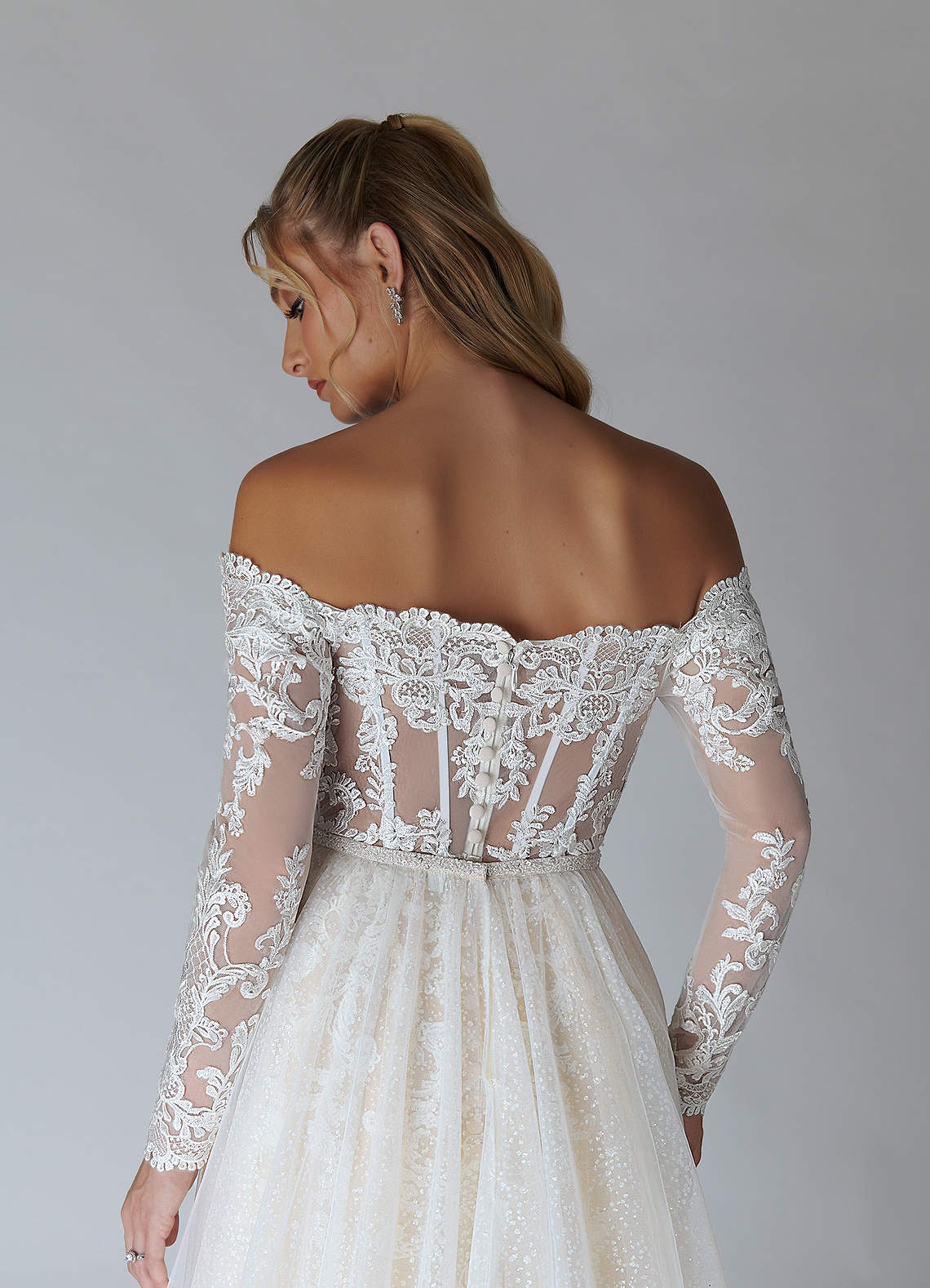 Azazie Solaris Wedding Dresses Diamond White Champagne A-Line V-Neck Sequins Tulle Dress image6