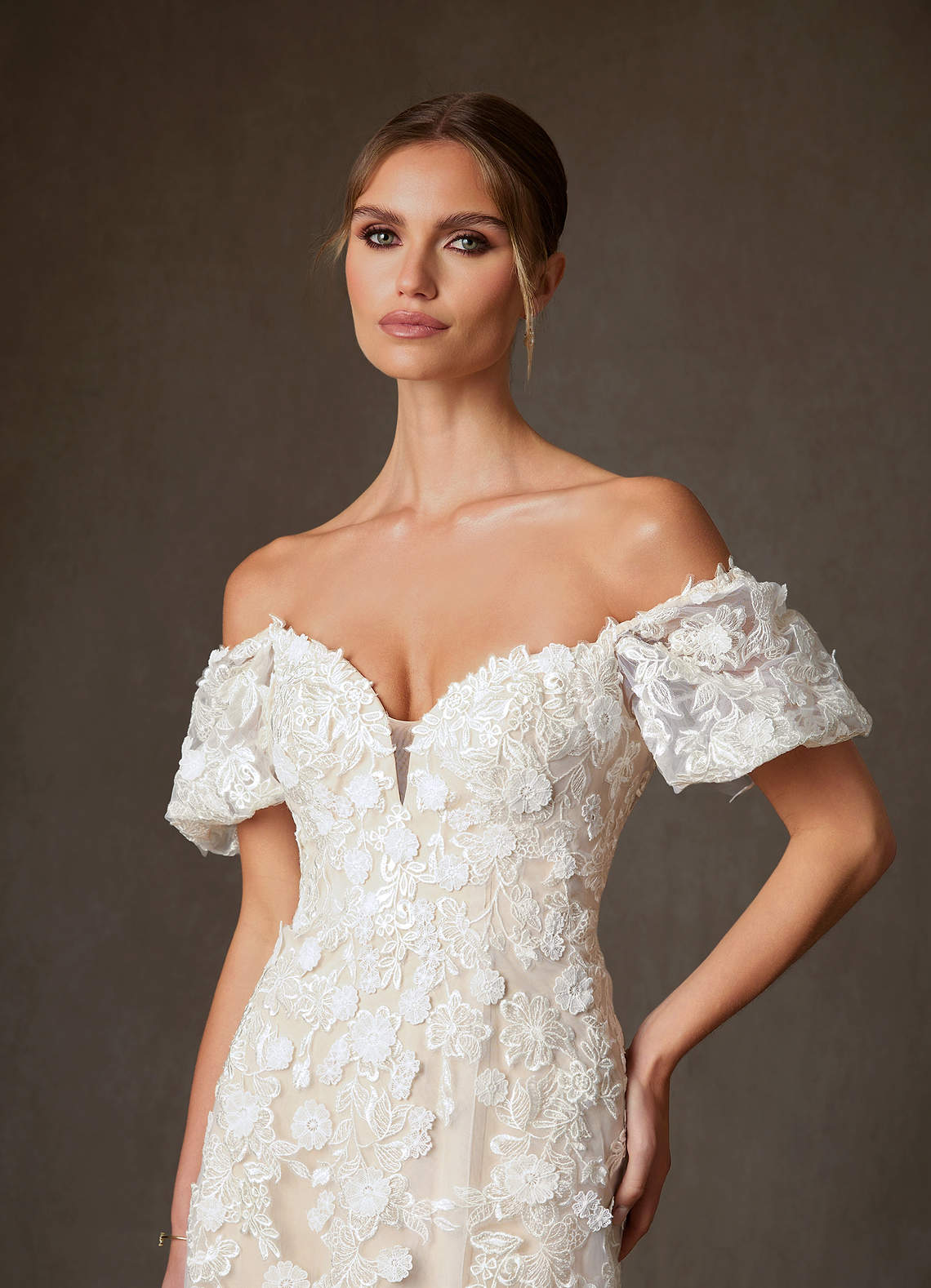 Azazie Vivienne Wedding Dresses Diamond White Champagne A-Line Sweetheart Lace Dress image10