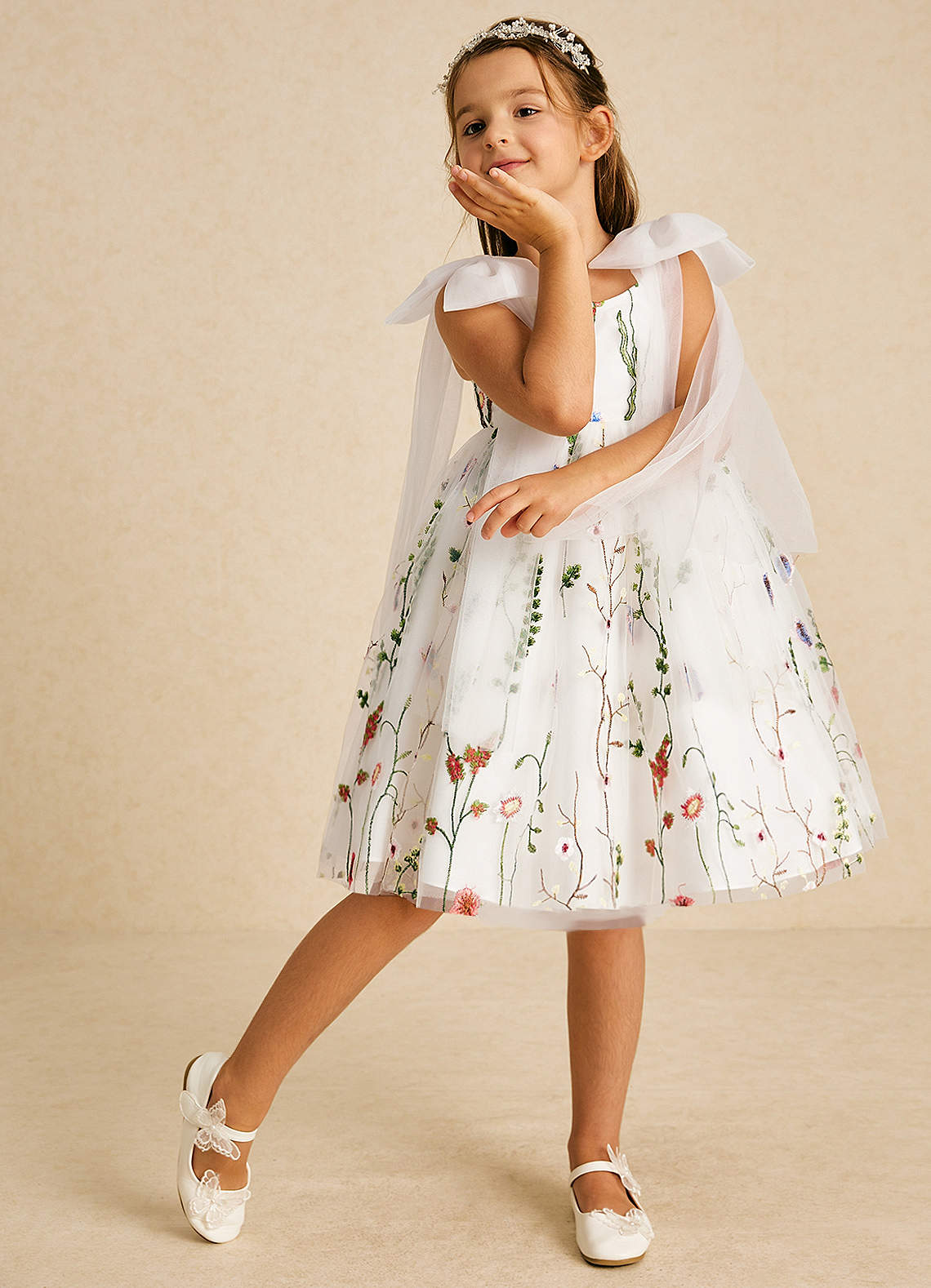 Azazie Prunella Flower Girl Dresses Ivory A-Line Lace Tulle Dress image3