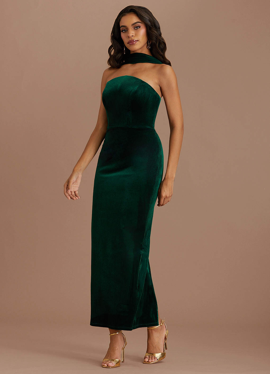 hunter green velvet long dress Dora Maxi GD81275