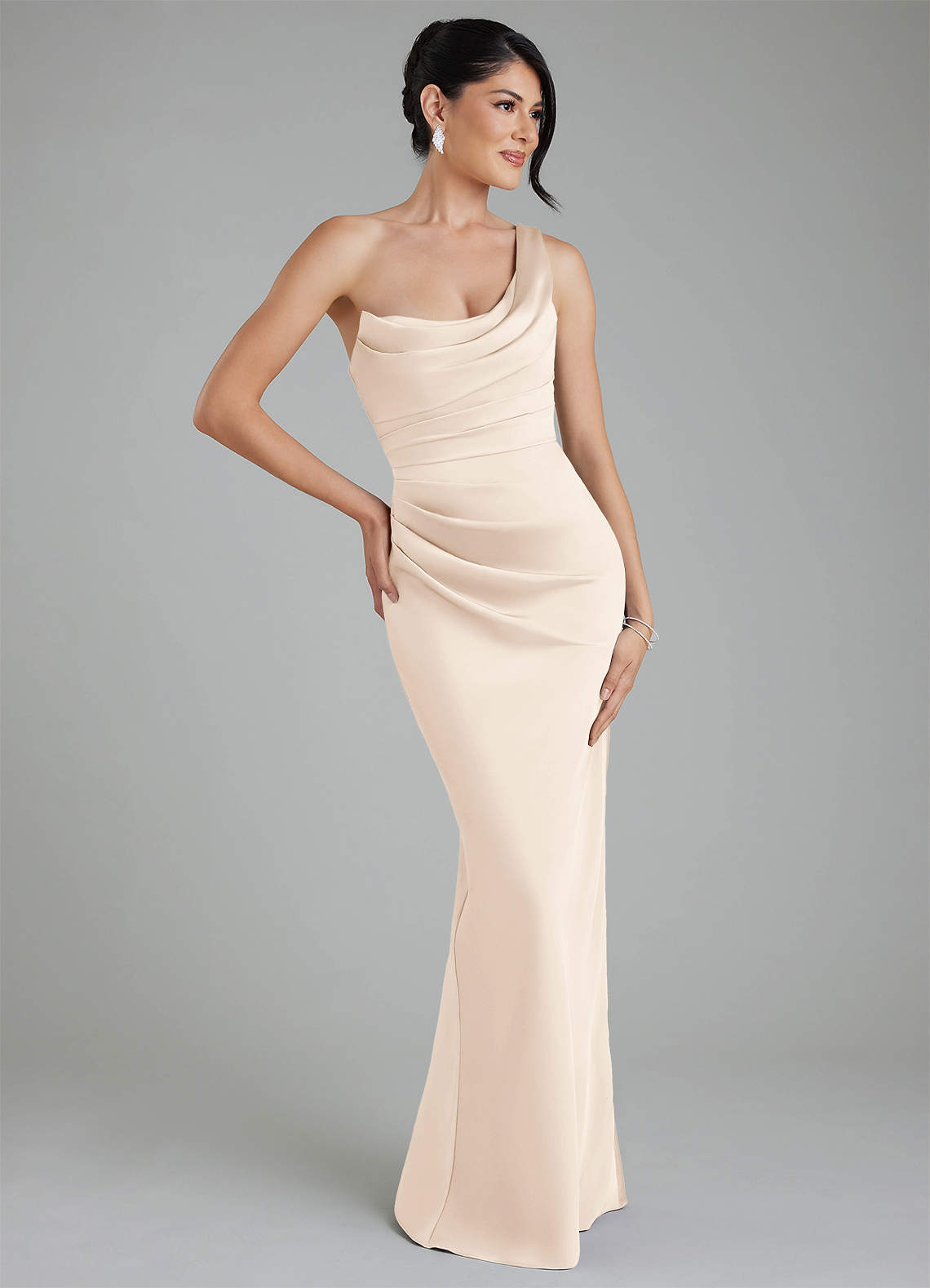 azazie white alabaster bridesmaid dress Azazie Sabrina White Alabaster Stretch Satin Bridesmaid Dresses