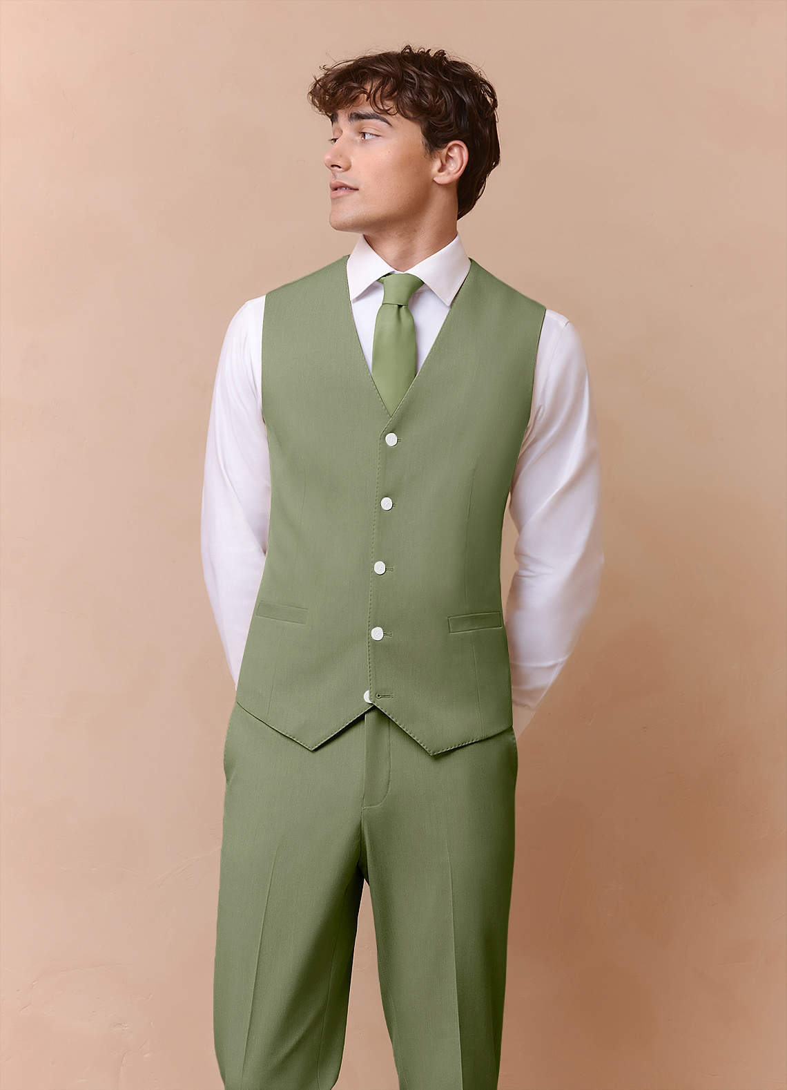 front James Pistachio Structured Stretch Suit Vest