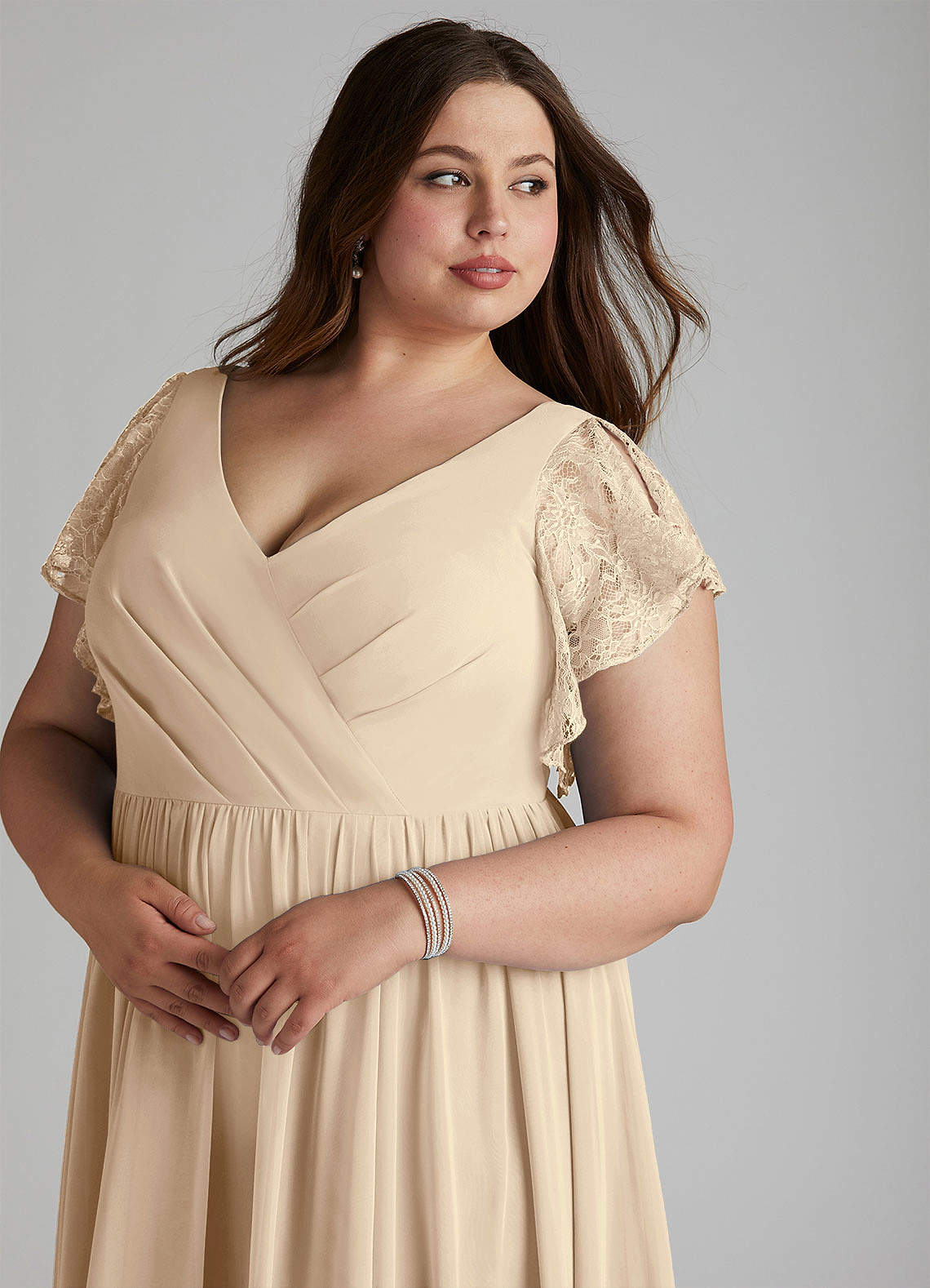 Azazie Zella Klänningar att prova hemma Klä av A-Linje i Chiffong Spets Champagne image11