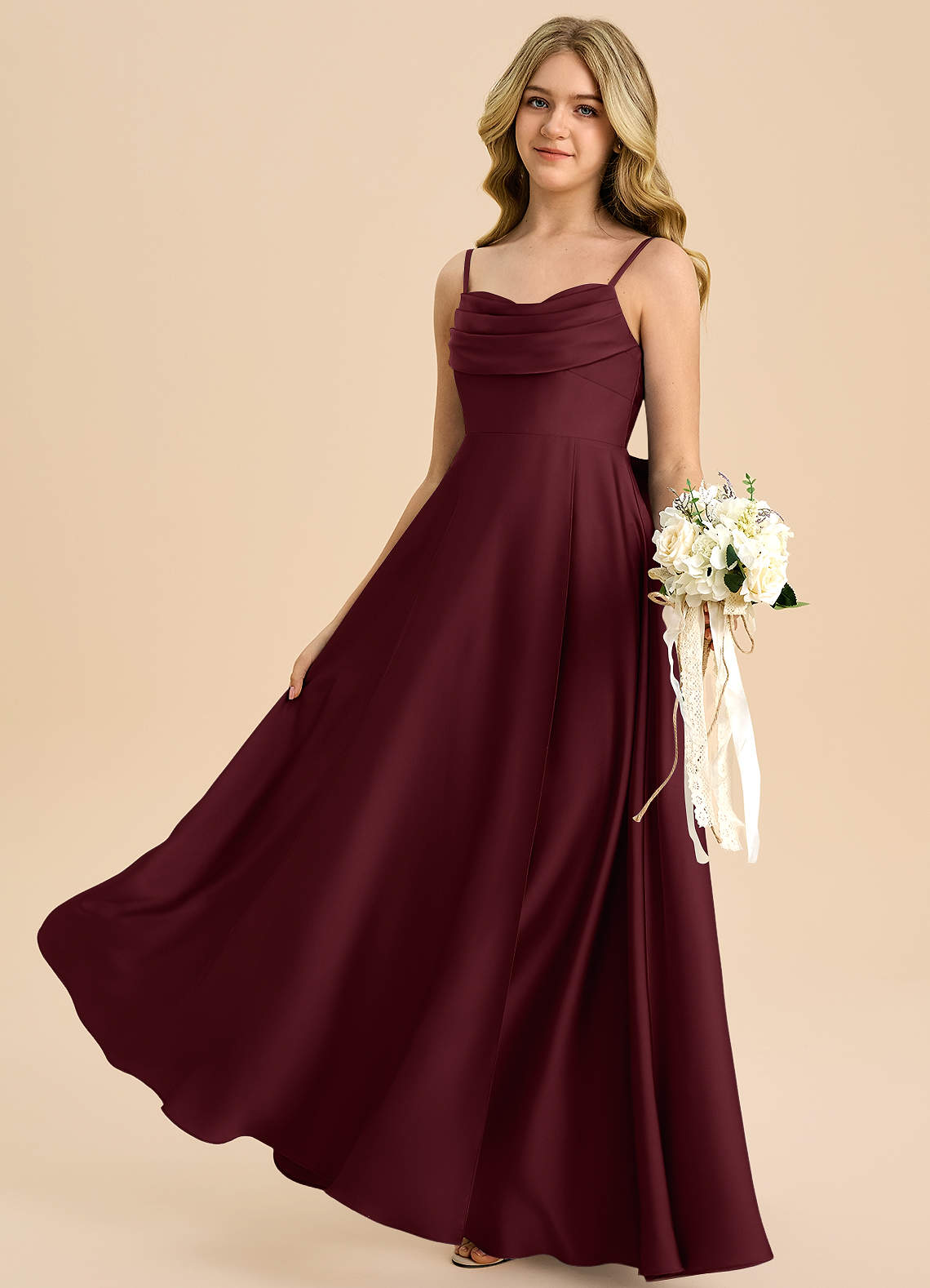Azazie Bear Junior Cabernet A-Line Sweetheart Neckline Stretch Satin Dress image4