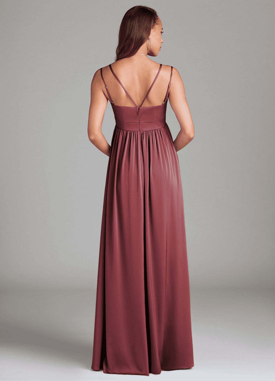 Azazie Emree At-home Try On Dresses A-Line Stretch Satin Floor-Length Dress with Pockets image1