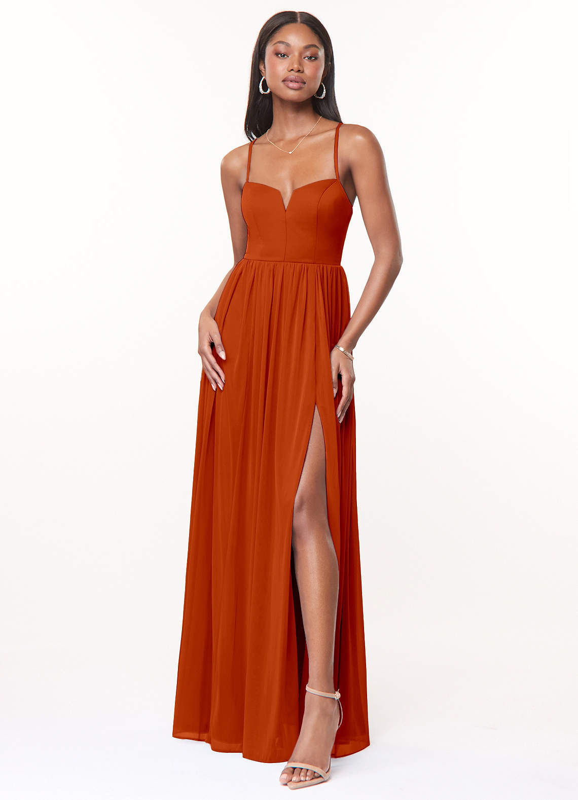 Azazie Marsol Bridesmaid Dresses Paprika A-Line Corset Mesh Dress image1