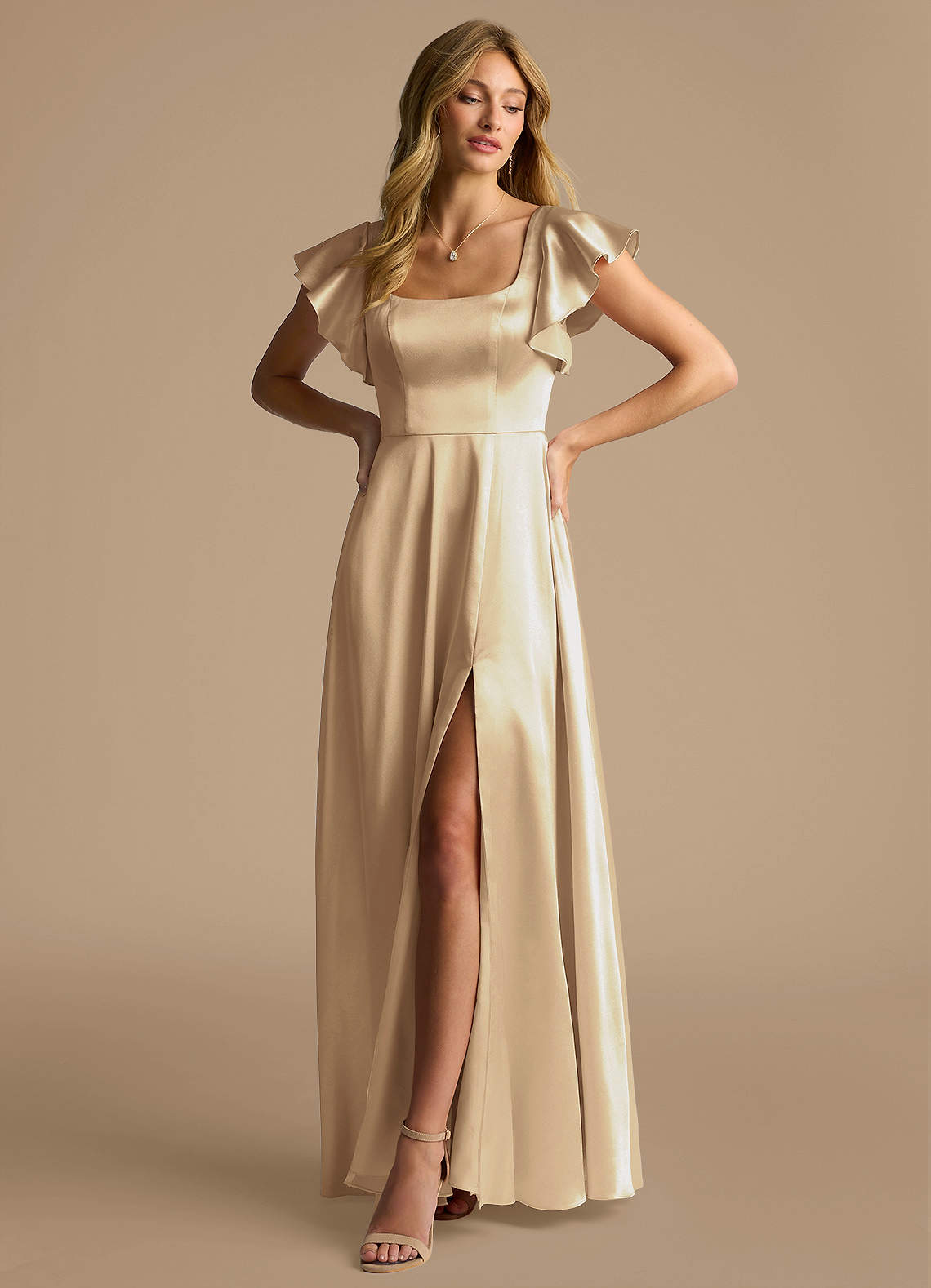 metallic champagne bridesmaid dresses Champagne Bridesmaid Dresses Satin Mismatched – Lisposa main image 1