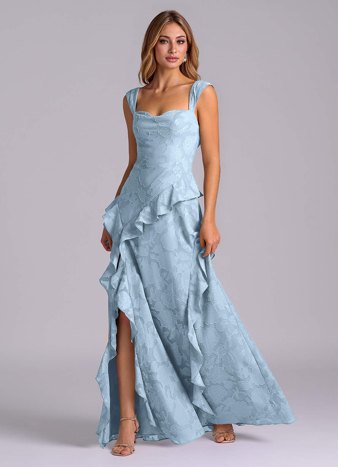 Azazie Sloane Bridesmaid Dresses Sky Blue A-Line Sweetheart Neckline Floral Burnout Dress image2