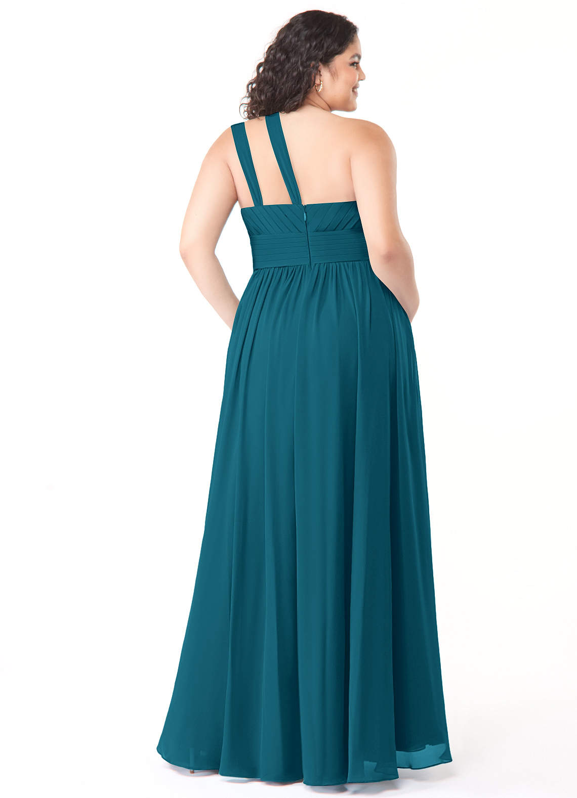 Azazie Plus Size A Line Princess One Shoulder Floor Length Chiffon Bridesmaid Dresses Ink Blue