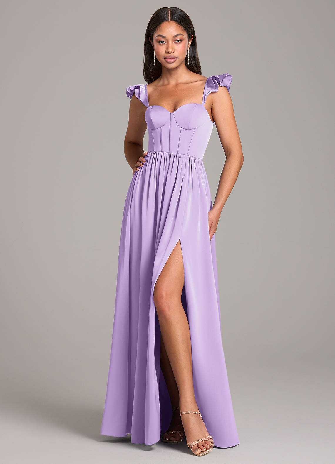 Spring Bouquet Satin Dress 【sweet lilac】 Azazie Denisse Lilac Stretch Satin Bridesmaid Dresses | Azazie