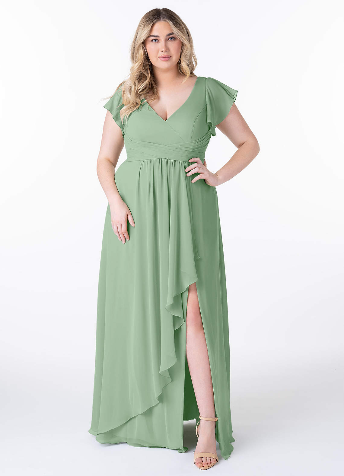 Azazie Omari Bridesmaid Dresses Matcha A-Line Chiffon Dress image1