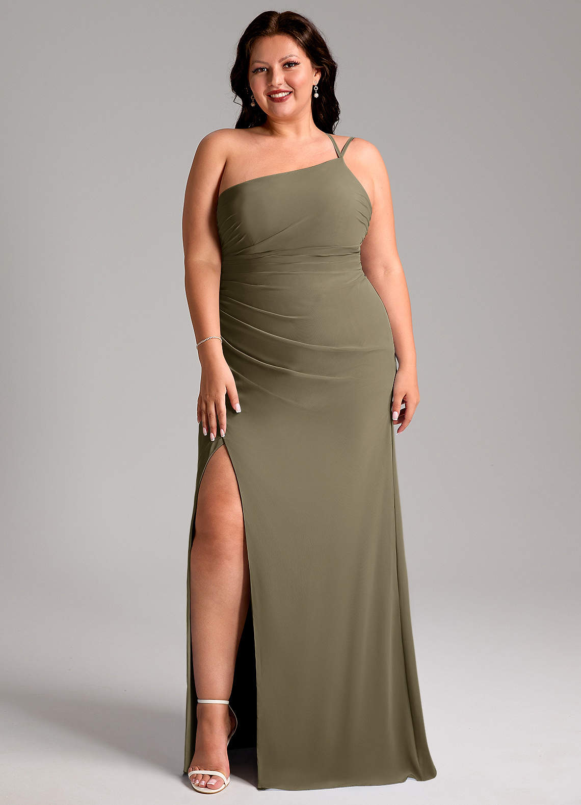 Azazie Eren Jurken voor bruidsmeisjes Jurk van Chiffon met Kolom One-Shoulder Wilgengroen image9