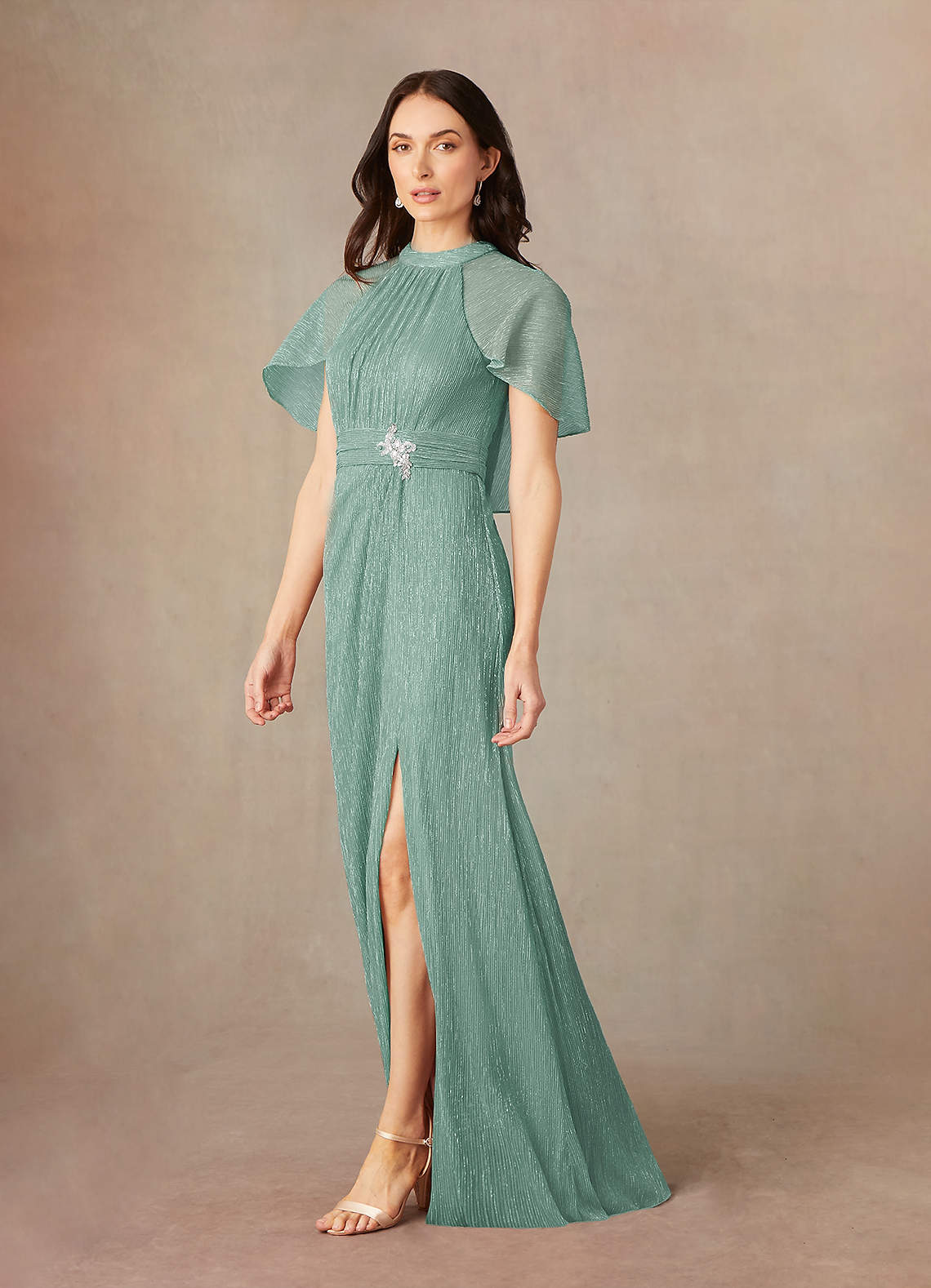 Azazie Draga Mother of the Bride Dresses Aquamarine Sheath Pleated Metallic Mesh Dress image1