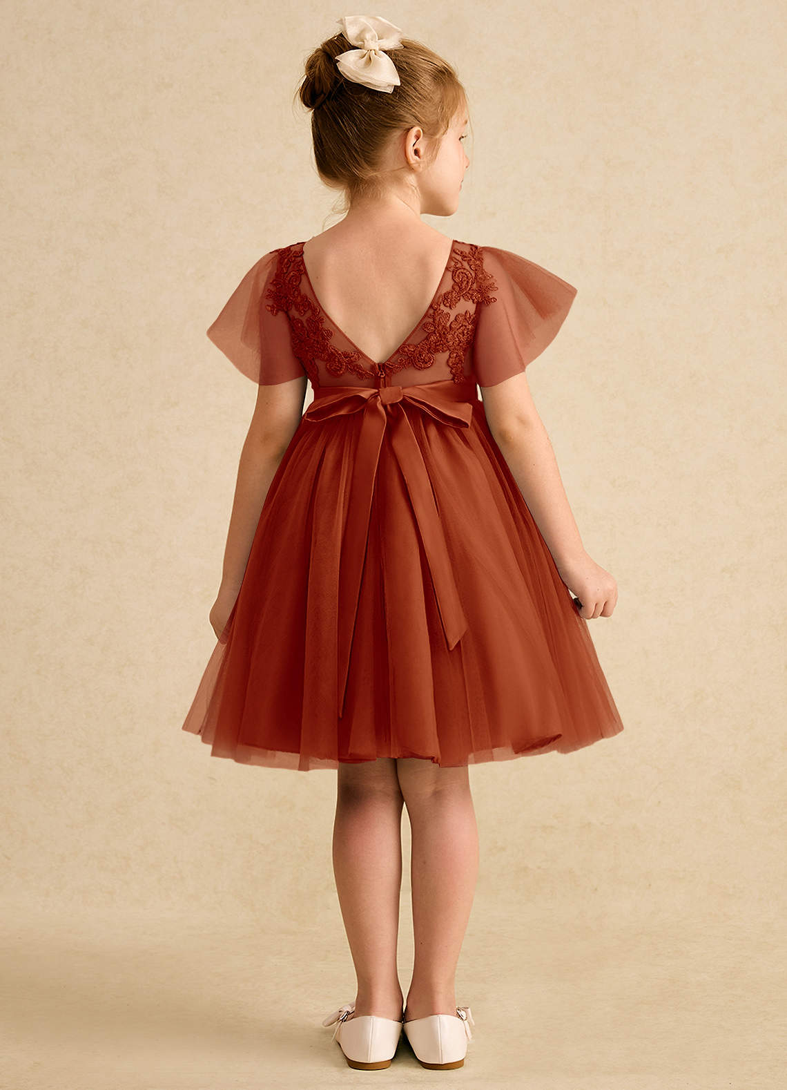 Azazie Queenie Flower Girl Dresses Paprika A-Line Lace Dress image1