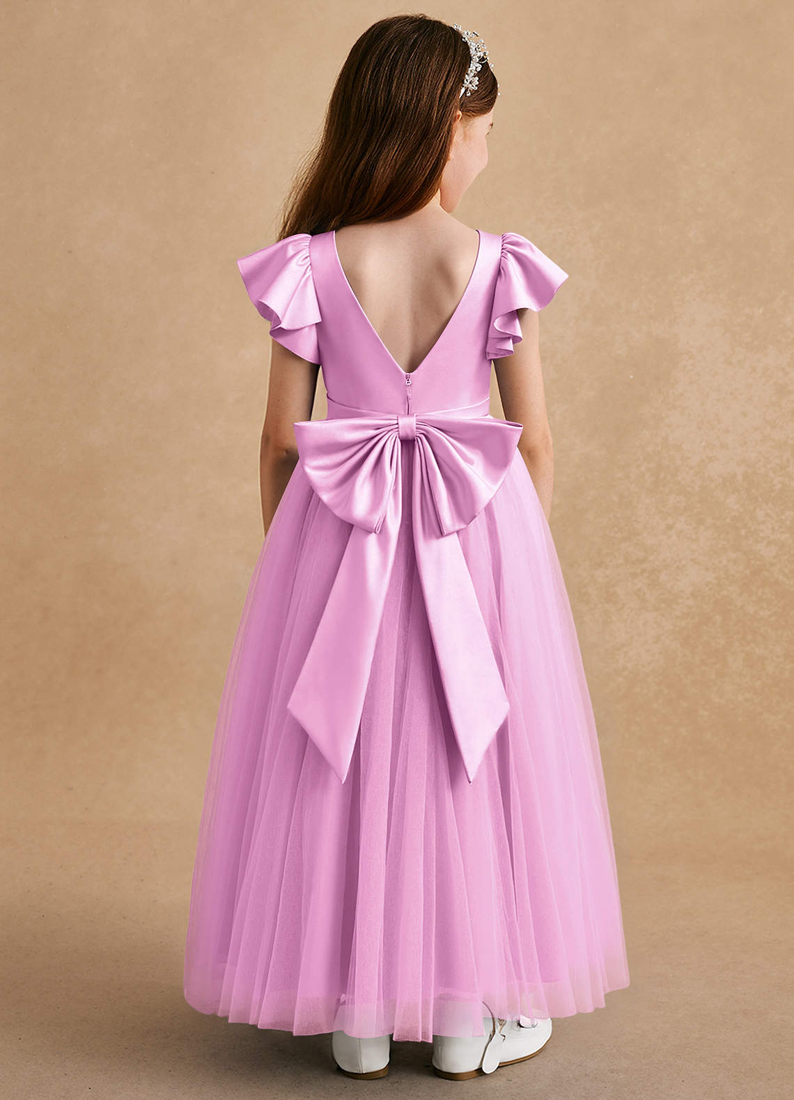 Cute Cap Sleeves Blush Tulle Lovely Flower Girl Dresses