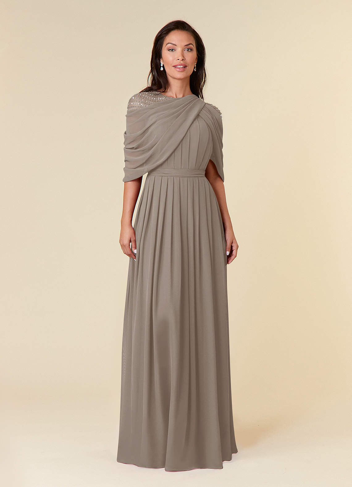 Azazie Olena Mother of the Bride Dresses Taupe A-Line Sequins Chiffon Dress image1