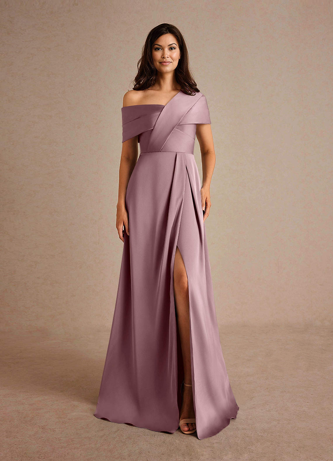 Azazie Milton Mother of the Bride Dresses Dusty Rose A-Line Pleated Stretch Satin Dress image6