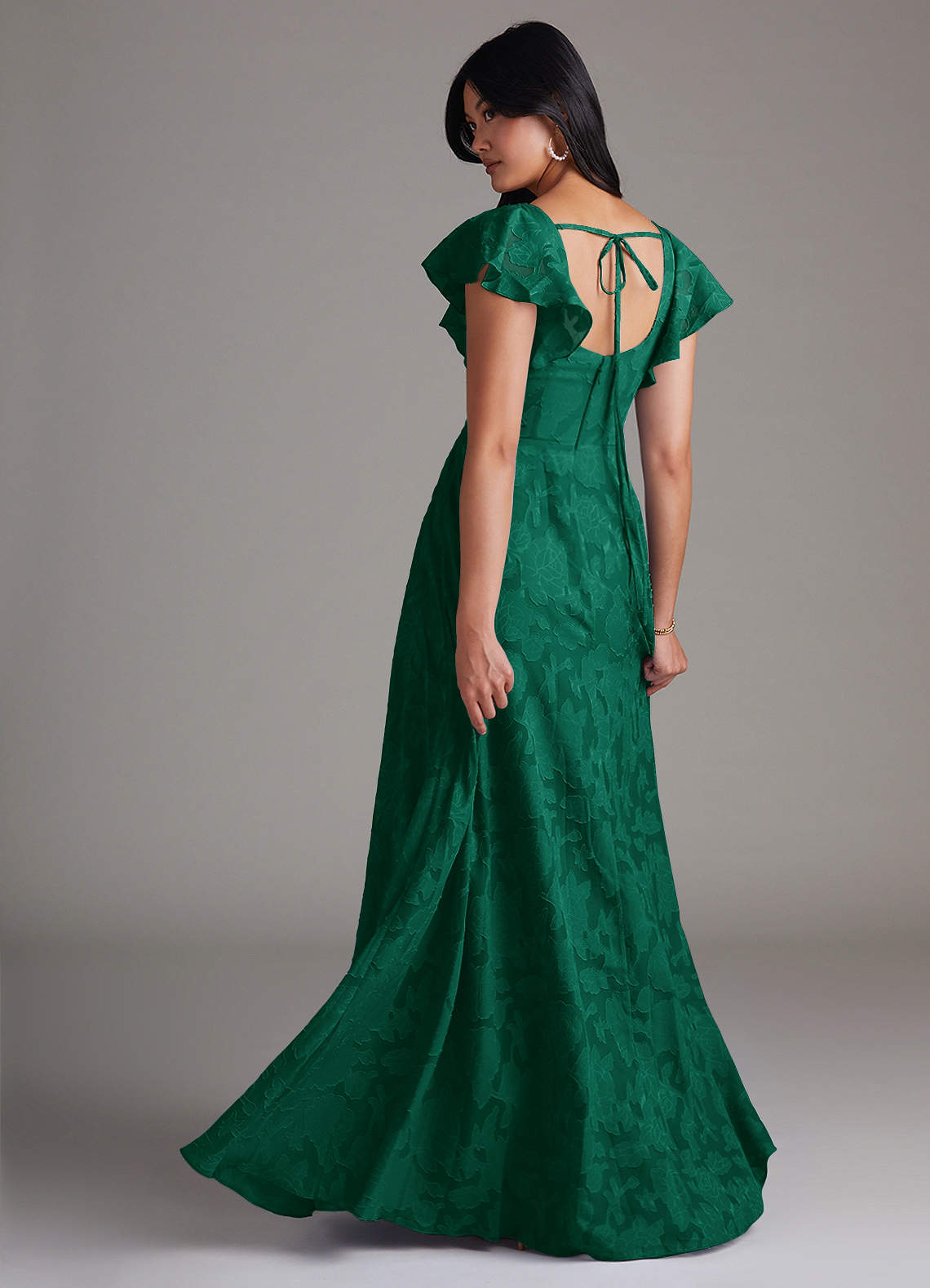 Azazie Bondi Bridesmaid Dresses Emerald A-Line Side Slit Floral Burnout Dress image2