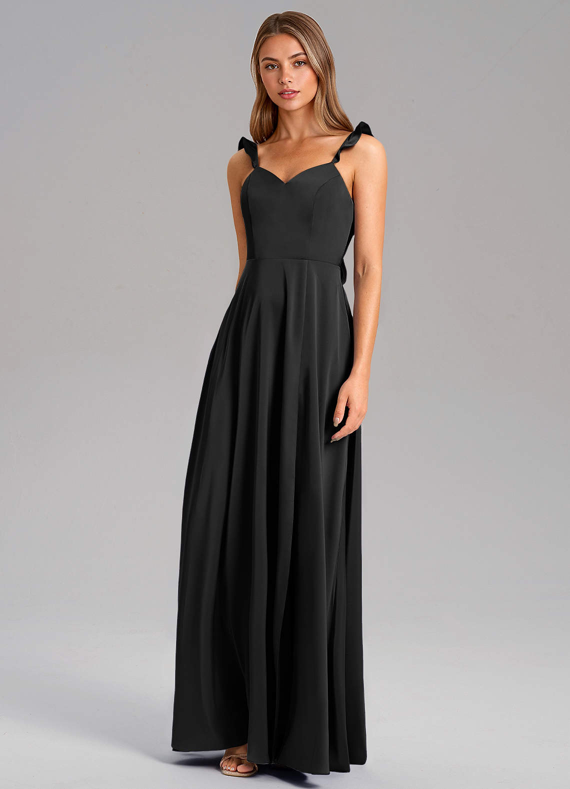 Azazie Everett Kleider zum Anprobieren zu Hause A-Linie Stretch-Satin Kleid Schwarz image3