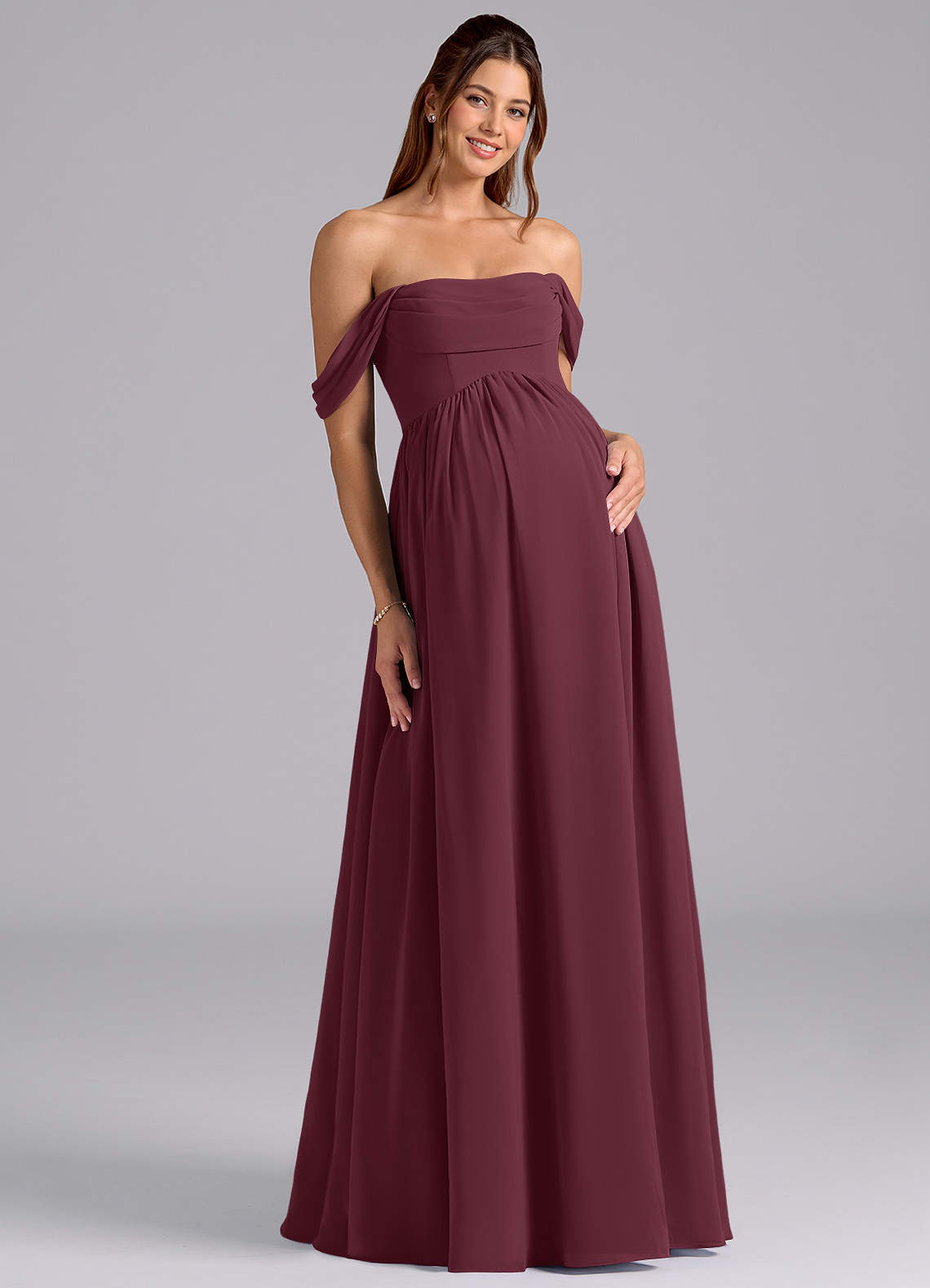 Azazie Saige Maternity Bridesmaid Dresses A-Line Pleated Chiffon Floor-Length Dress image2