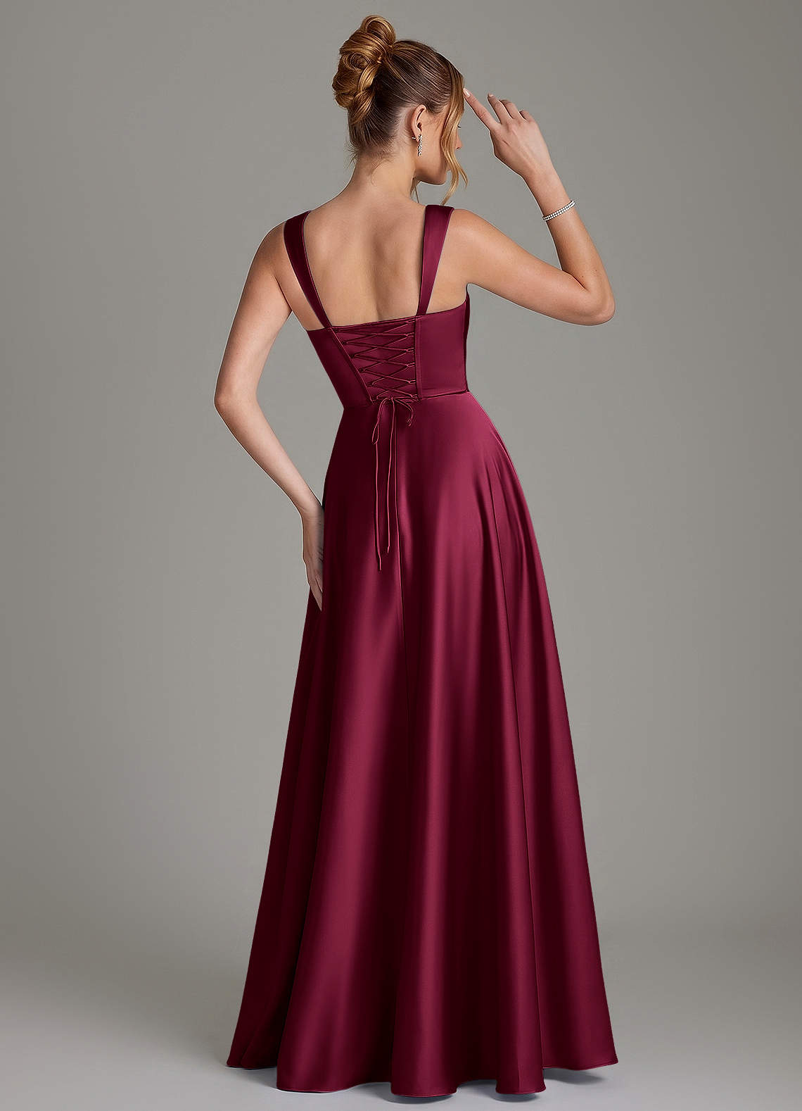Azazie Azaria Bridesmaid Dresses Burgundy A-Line Corset Stretch Satin Dress image4