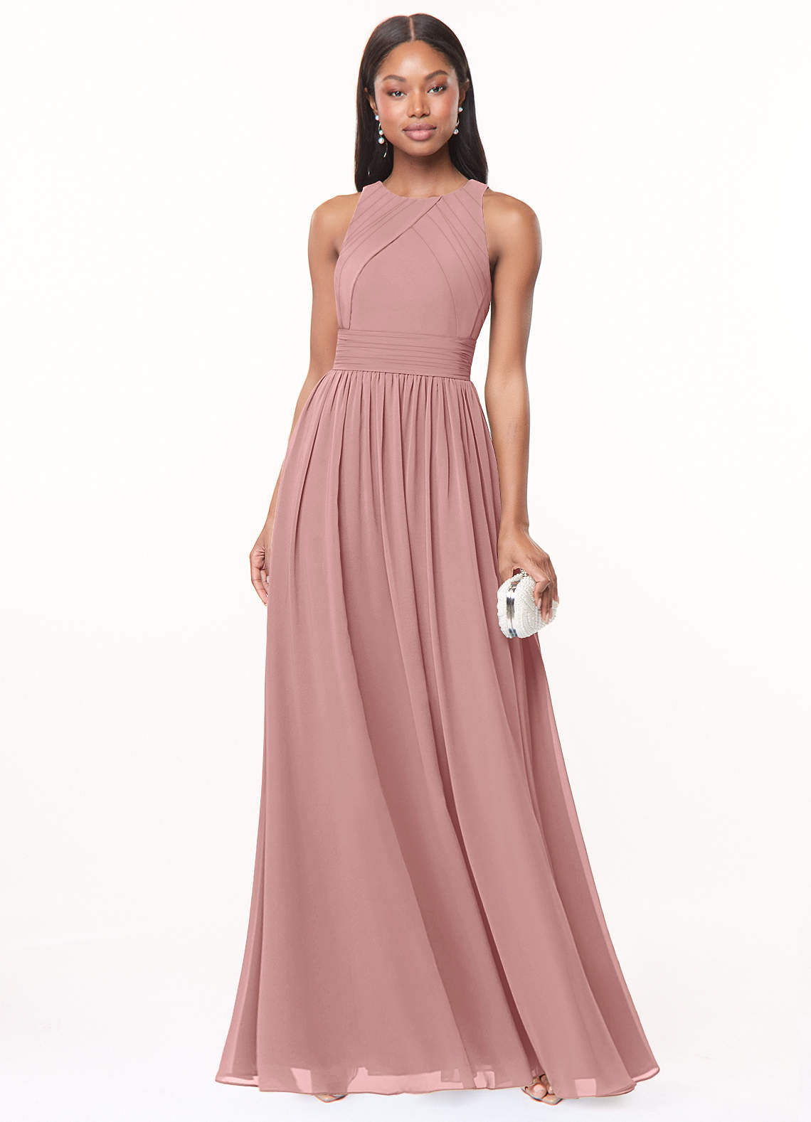 Azazie Harper Bridesmaid Dresses Dusty Rose A-Line Pleated Chiffon Dress image1