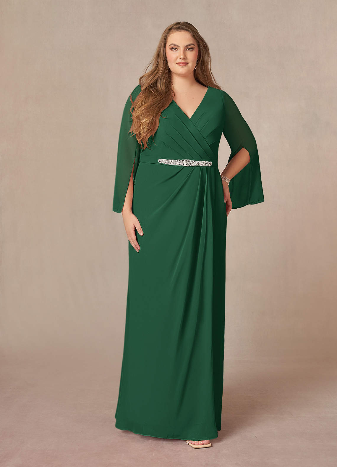 Azazie Belinda Mother of the Bride Dresses Dark Green A-Line V-Neck Pleated Chiffon Dress image1