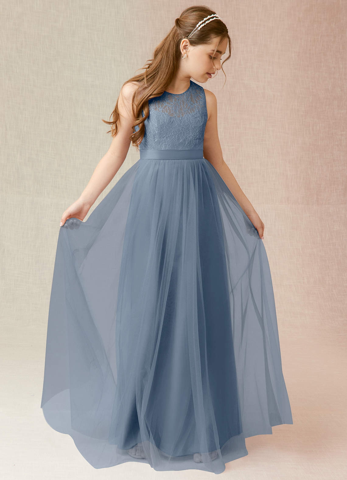 Azazie Georgette Junior A-Linie Spitze Tüll Kleid Zwielichtviolett image1