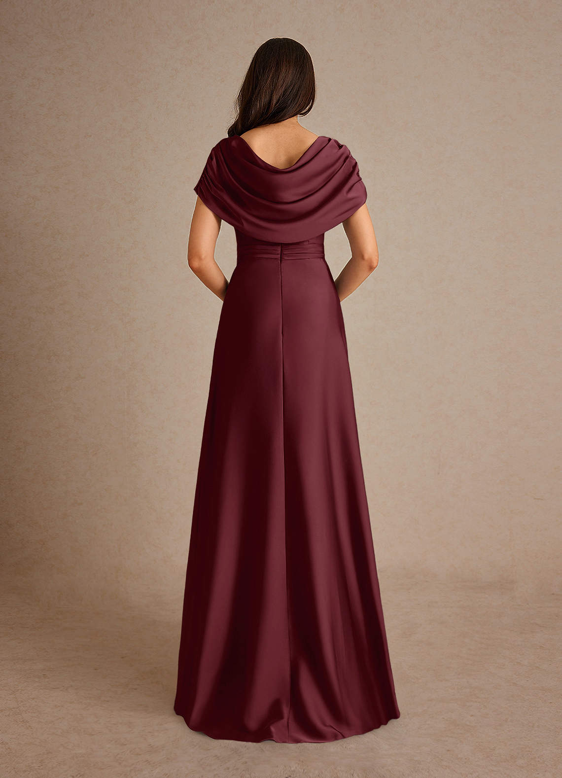 Azazie Branford Mother of the Bride Dresses Cabernet A-Line Pleated Stretch Satin Dress image2