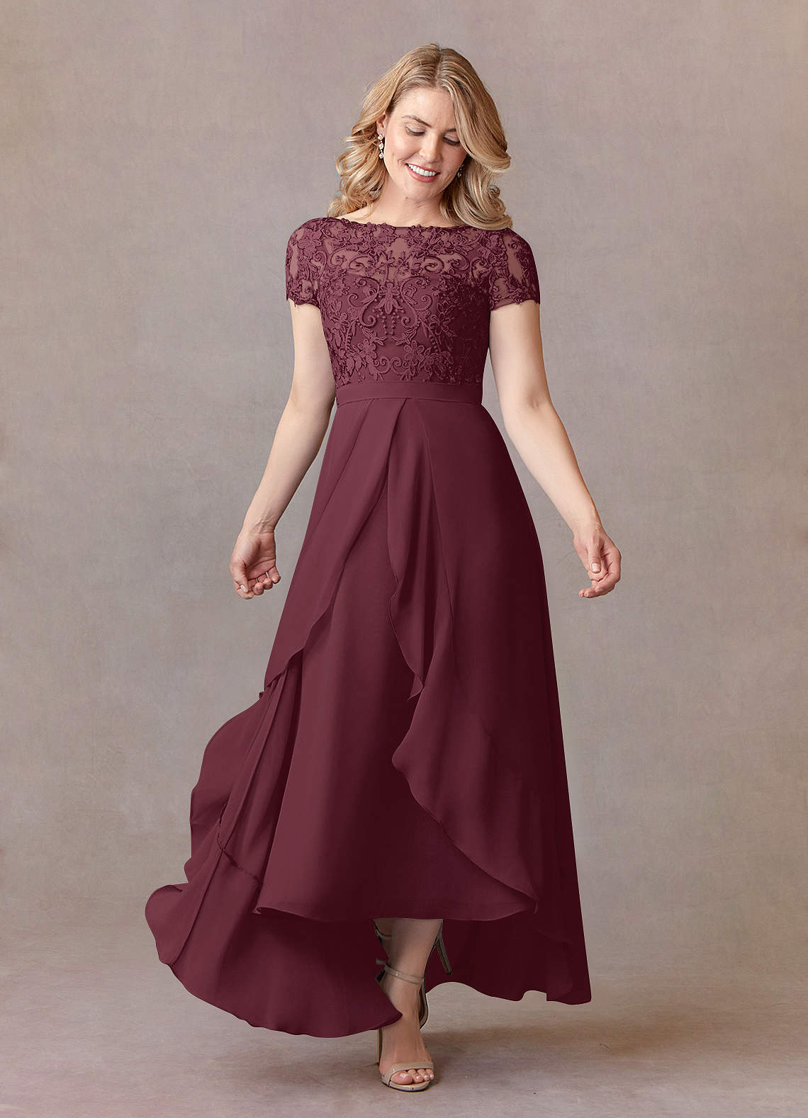 Azazie Mamie Kleider für die Brautmutter A-Linie Spitze Chiffon Kleid Cabernetrot image1