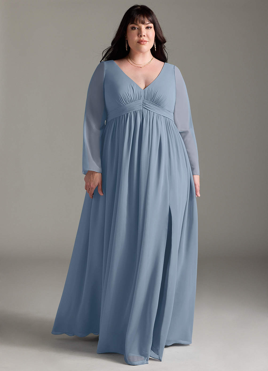 Azazie Teton Maternity Bridesmaid Dresses A-Line Long Sleeve Chiffon Floor-Length Dress image8