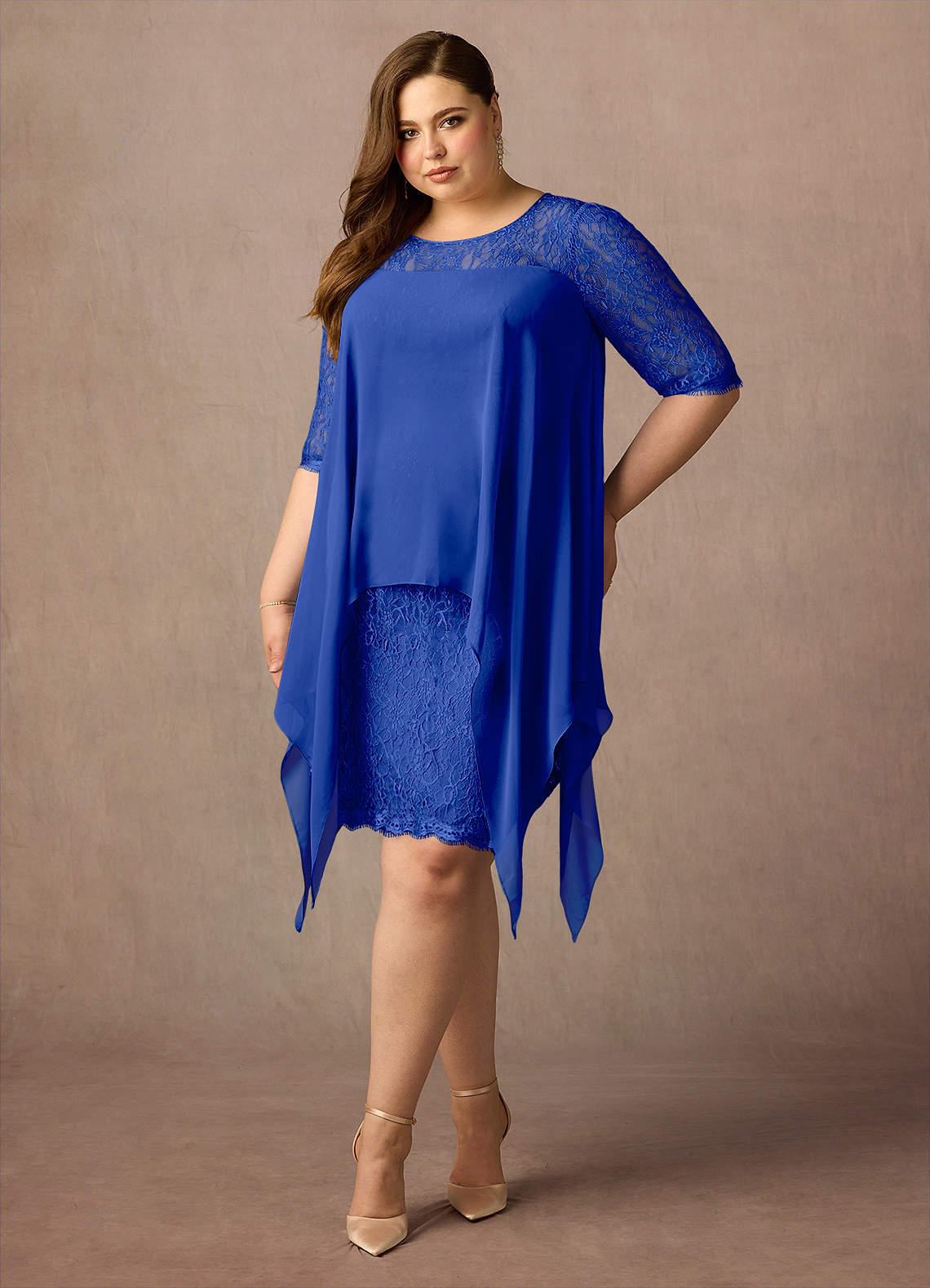 Azazie Flo Mother of the Bride Dresses Royal Blue A-Line Lace Chiffon Dress image1