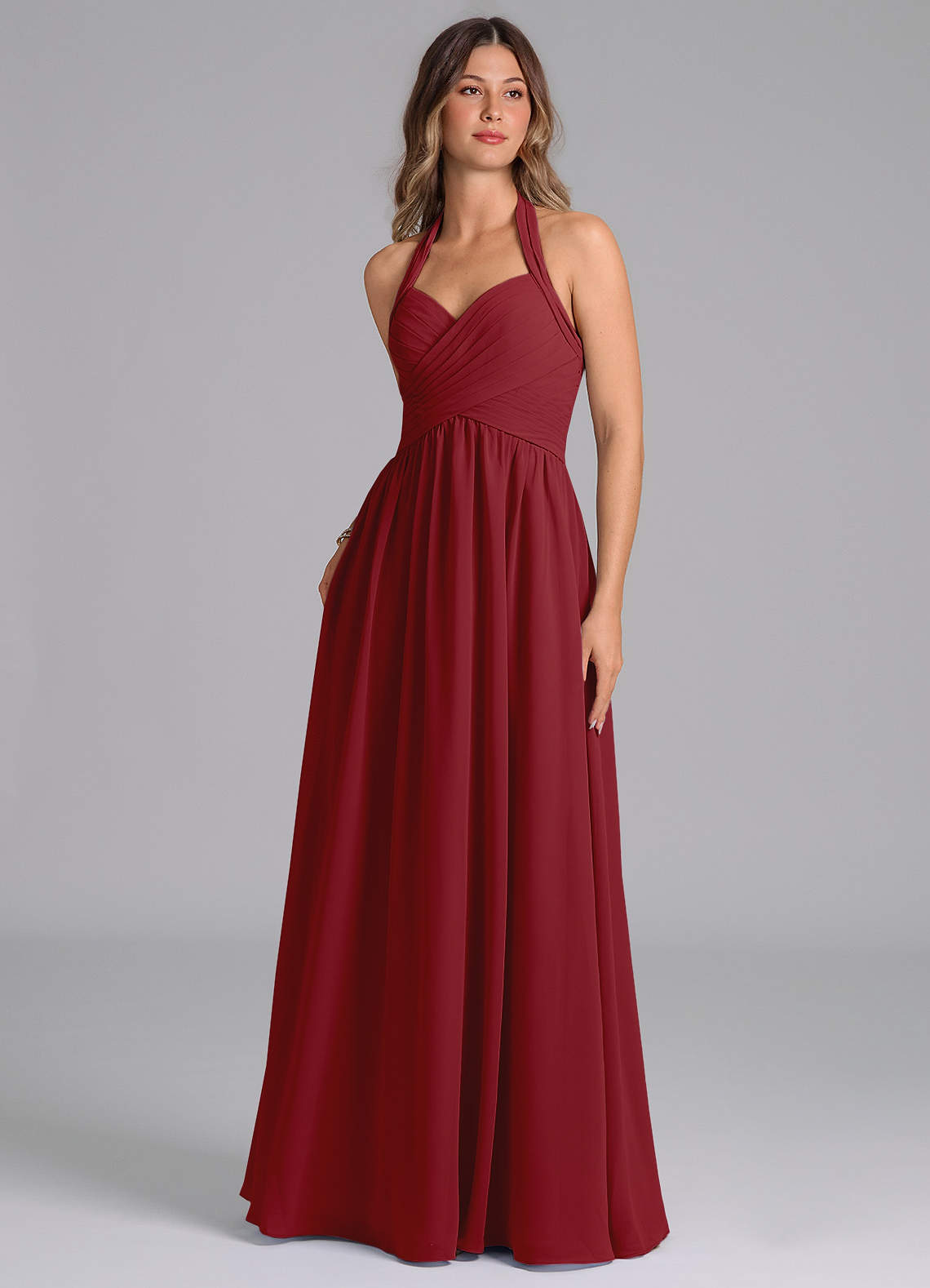 Azazie Darlyn Bridesmaid Dresses Pomegranate A-Line Pleated Chiffon Dress image1
