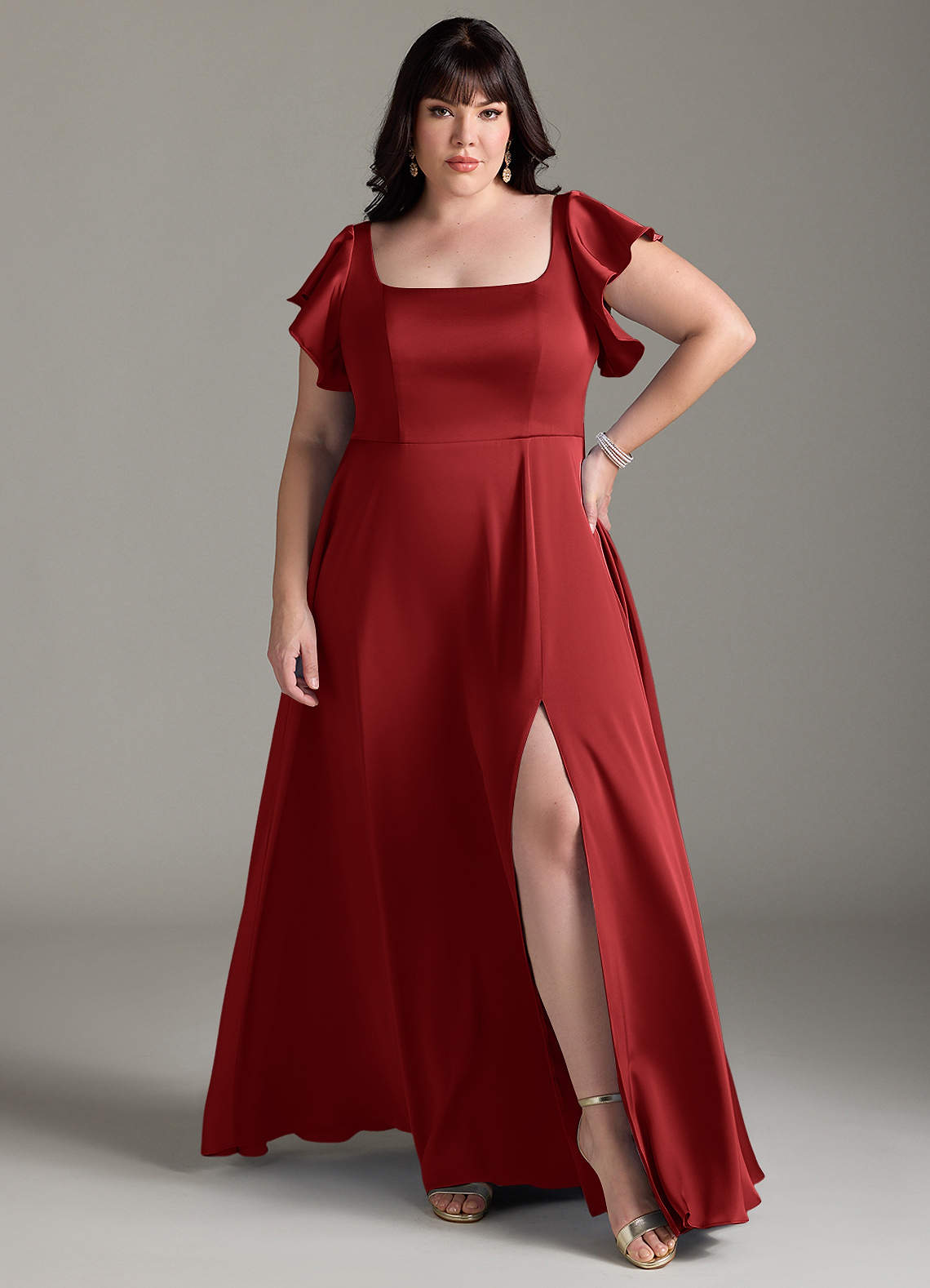 Azazie Bondi Bridesmaid Dresses Pomegranate A-Line Bow Stretch Satin Dress image1