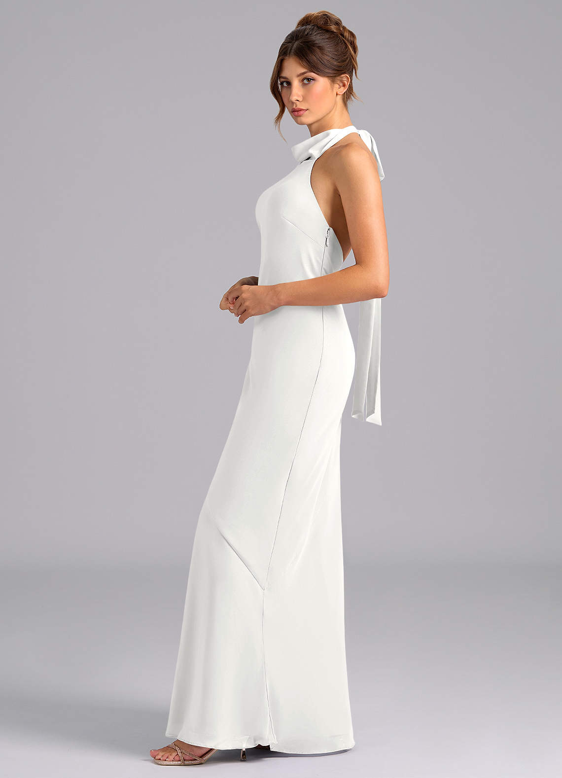 Azazie Velli Bridesmaid Dresses White Mermaid High Neck Chiffon Dress image4