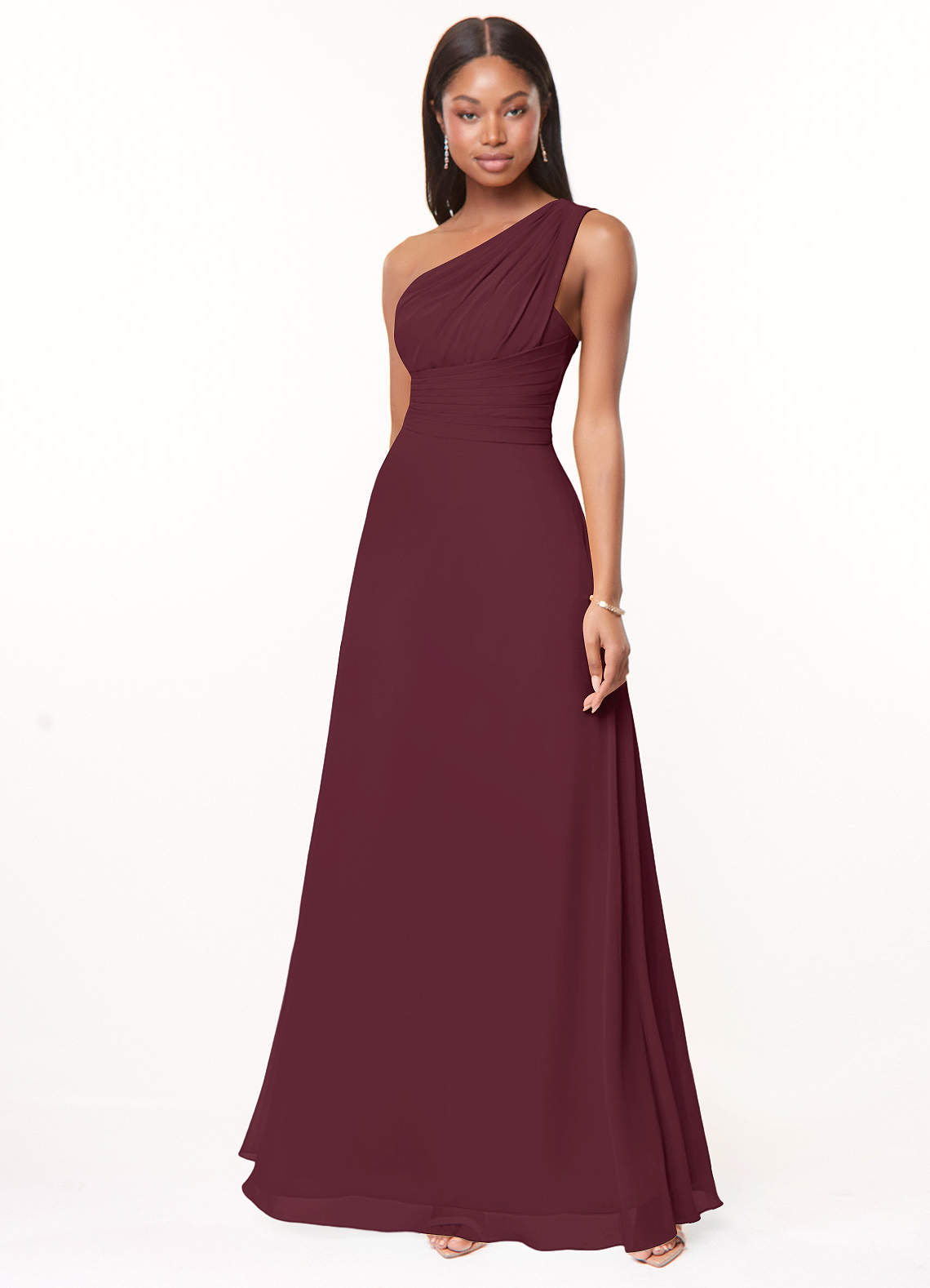 Azazie Ashley Bridesmaid Dresses Cabernet A-Line Ruched Chiffon Dress image1