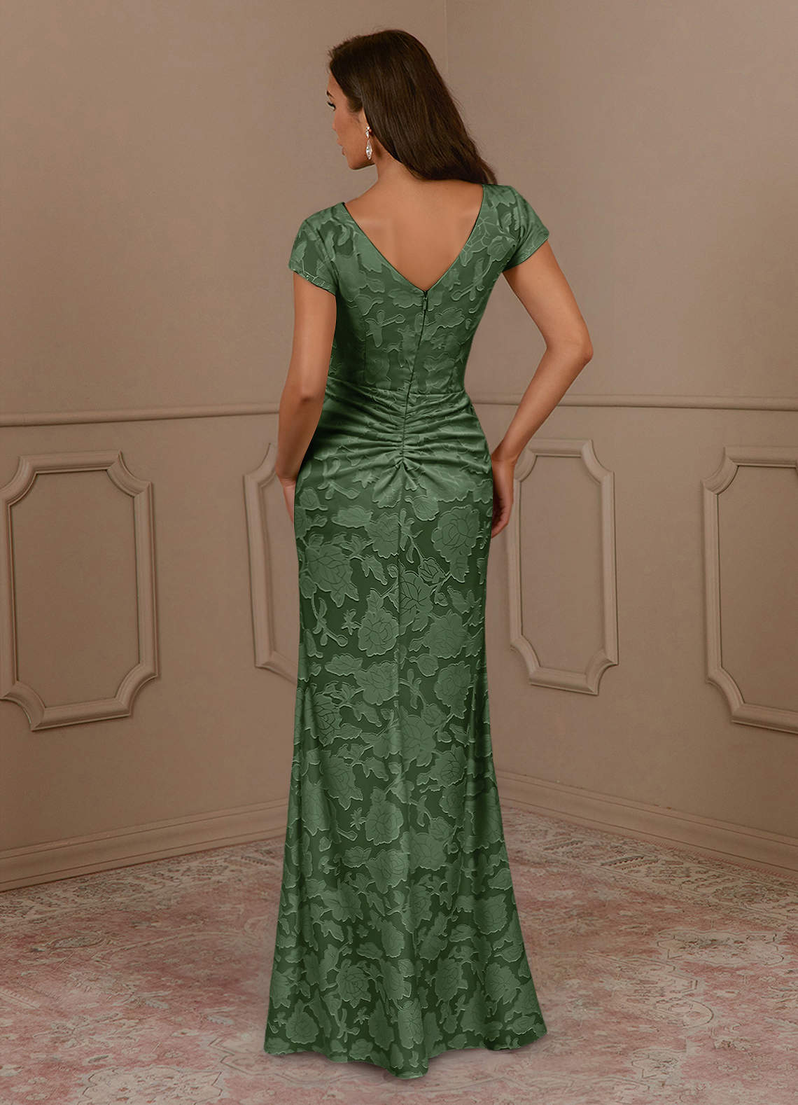 Azazie Roya vestidos de madre de la novia Vestido de Eucalipto de Devorado Floral de Sirena con Volante image3