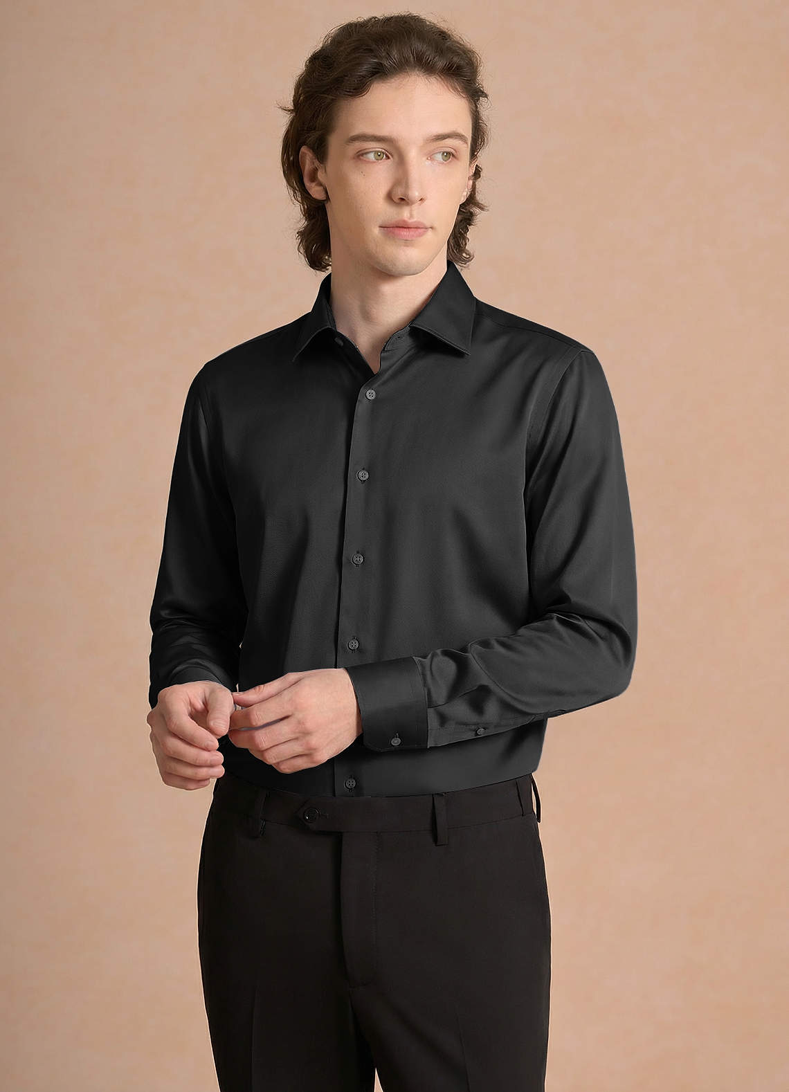 front Julian Black Stretch Satin Dress Shirt