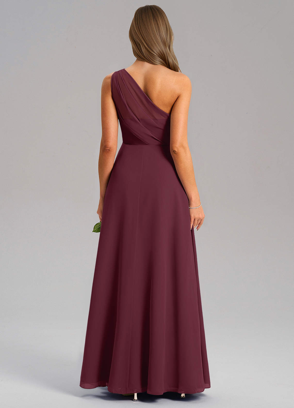 Azazie Phaedra Vestidos de madrinha de casamento Vestido Cabernet de Chiffon de Linha A com Um ombro image1