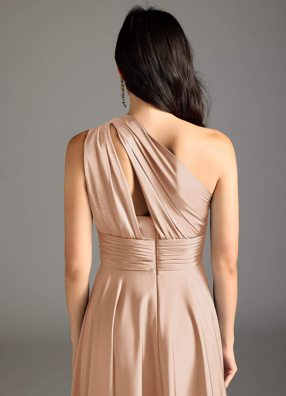 Azazie Charlize Bridesmaid Dresses English Rose A-Line One Shoulder Stretch Satin Dress image7