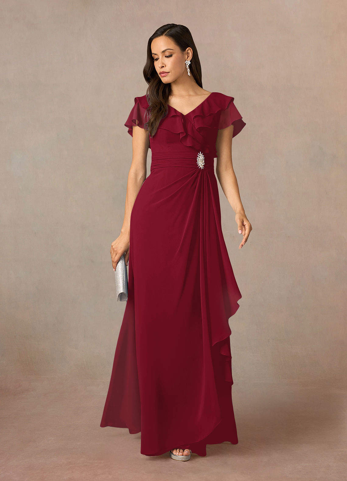 Azazie Snapdragon Chiffon Burgundy Mother of the Bride Dresses Size UK 32 Azazie Snapdragon Chiffon Burgundy Mother of the Bride Dresses Size UK 32
