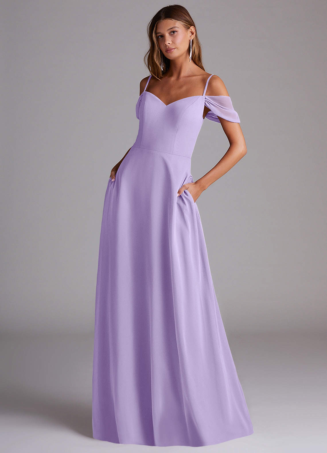 Azazie Marley Bridesmaid Dresses Lilac A-Line Off the Shoulder Chiffon Convertible Dress image1
