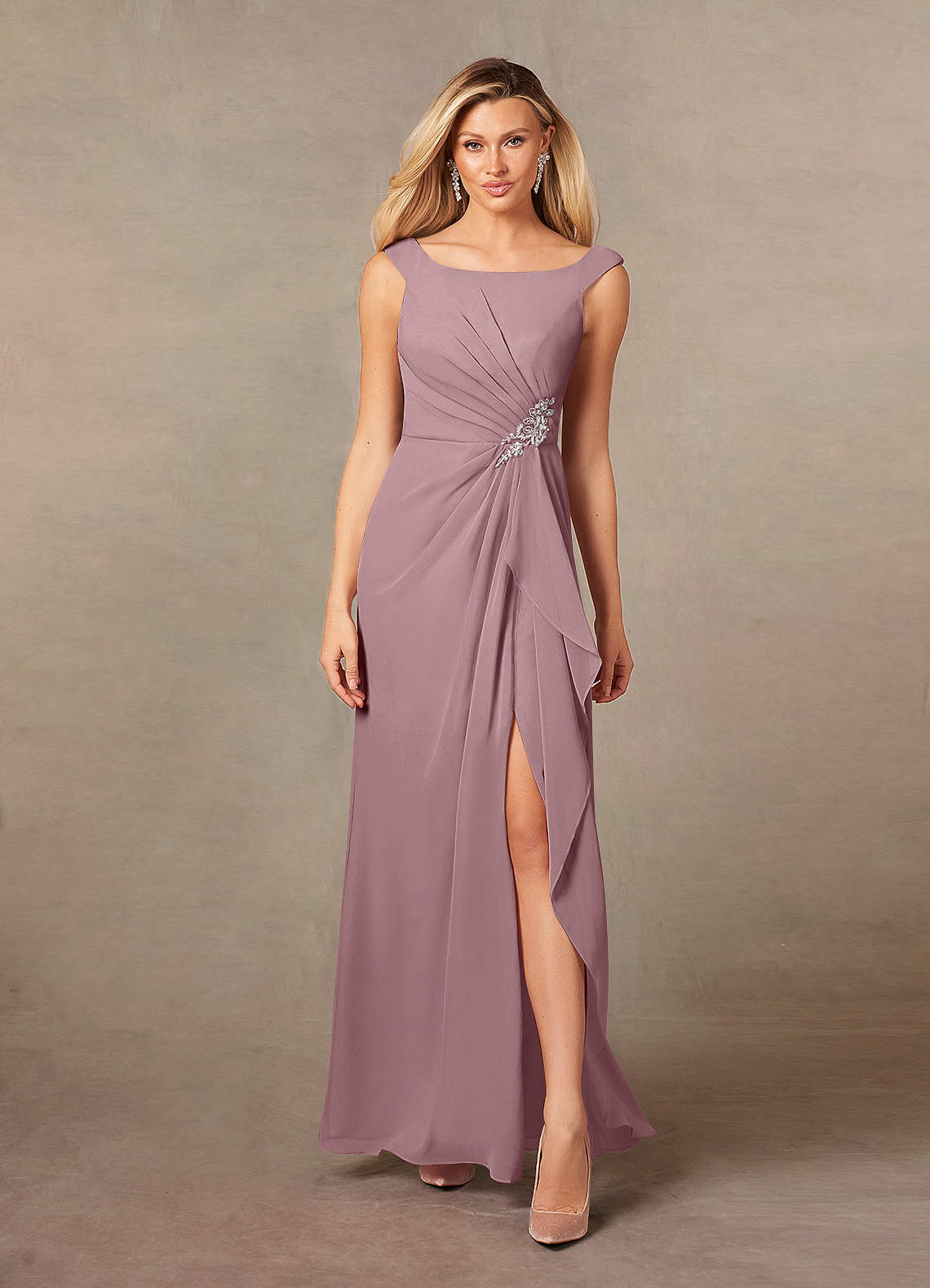 Azazie Yarrow Mother of the Bride Dresses Dusty Rose A-Line Pleated Chiffon Dress image1