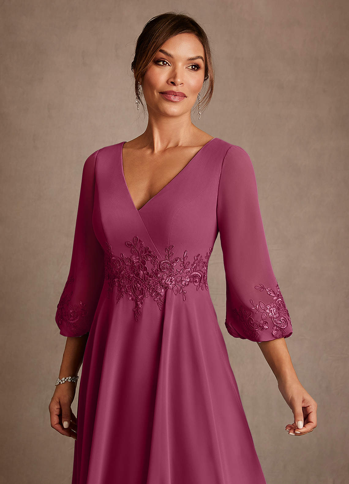 Azazie Ana Mother of the Bride Dresses Mulberry A-Line Lace Chiffon Dress image4