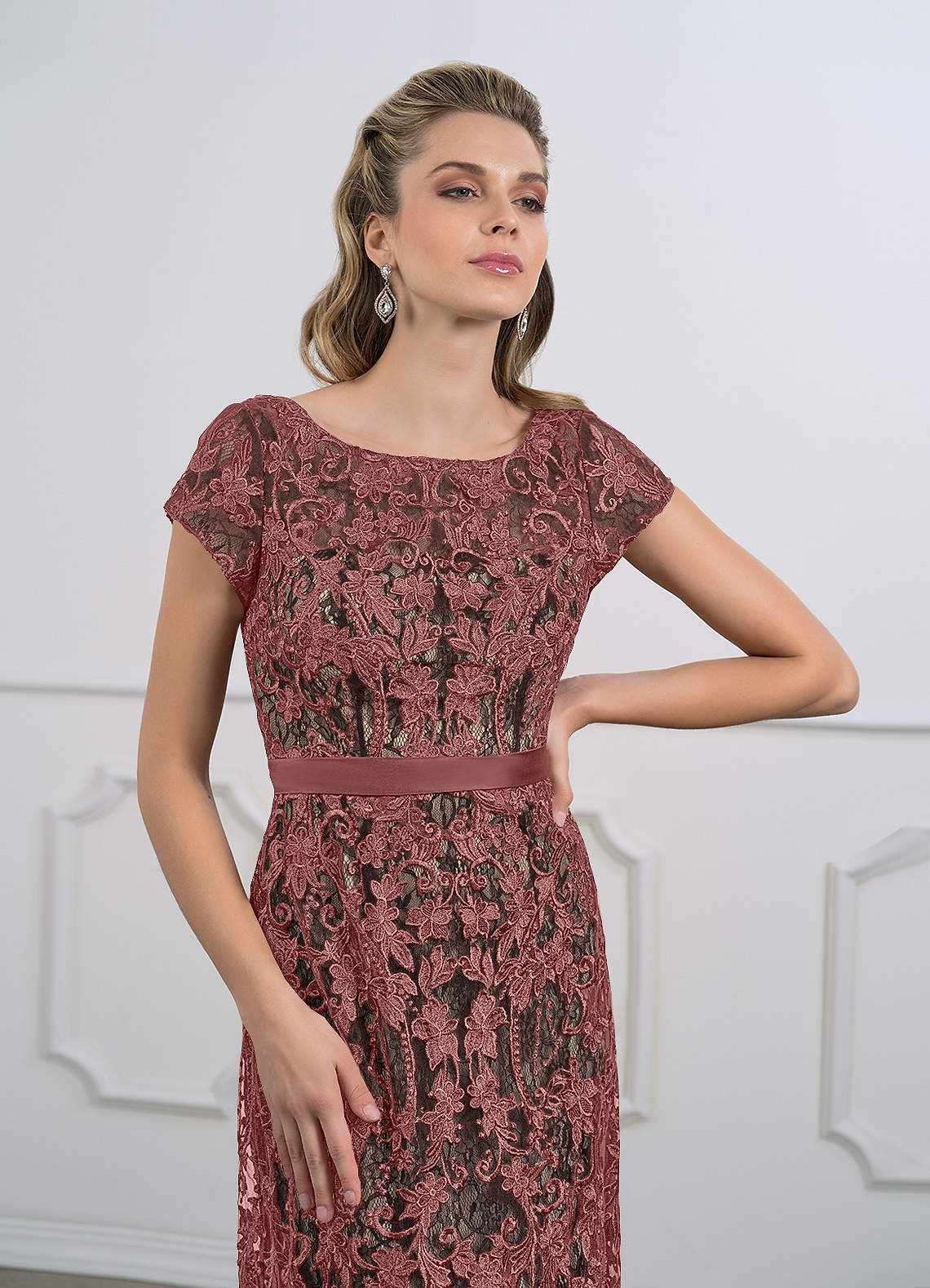 Azazie Dorit Cabernet Sheath Scoop Lace Dress Ready to Ship | Azazie
