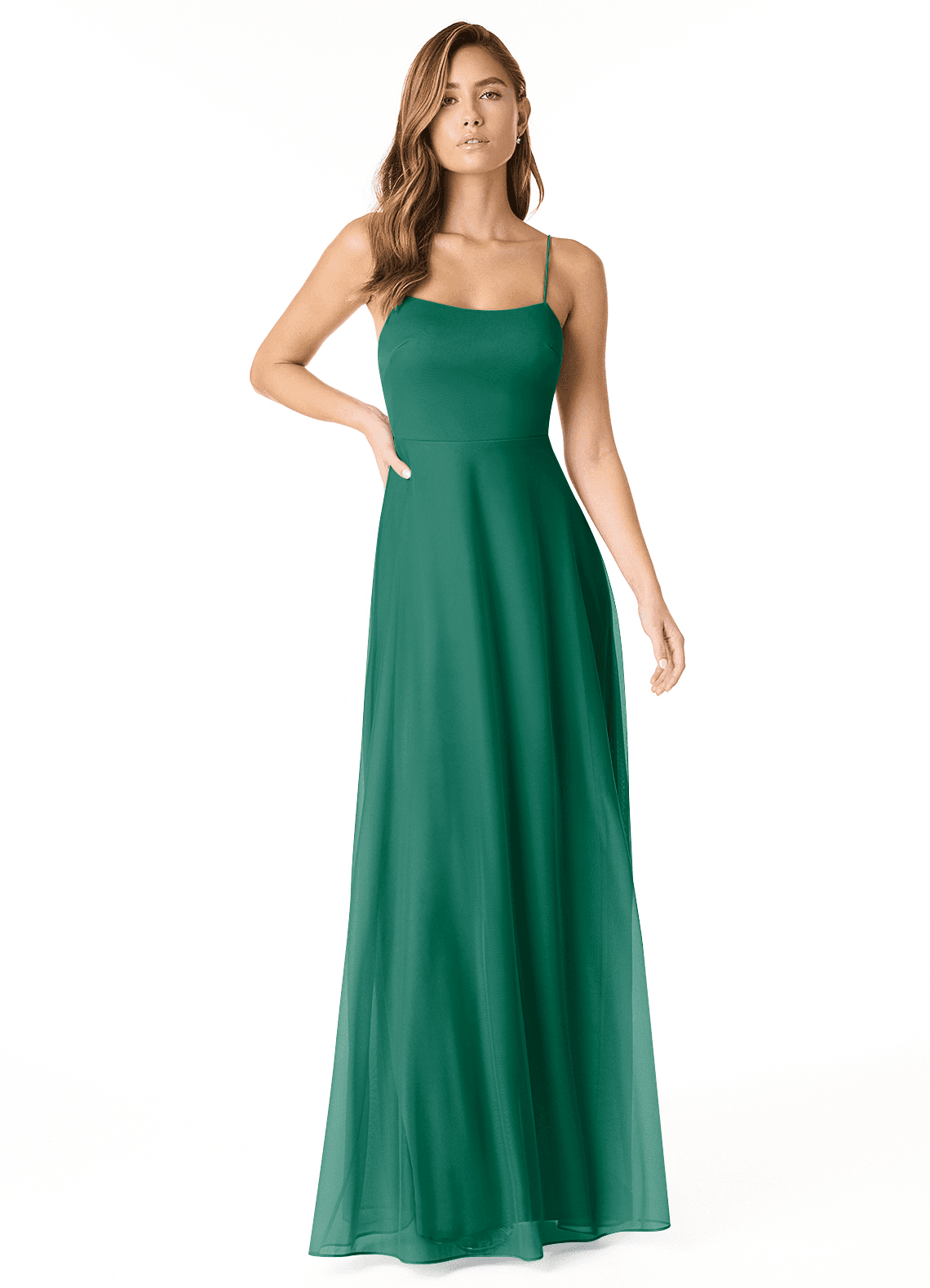 Azazie Rae Robes de demoiselle d'honneur Robe Trapèze en Maille Arc émeraude image1