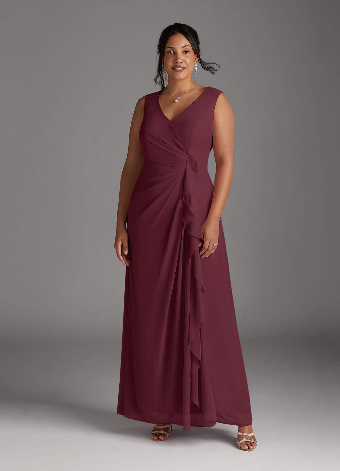 Azazie Manuella Mother of the Bride Dresses Cabernet A-Line V-Neck Pleated Chiffon Dress image1