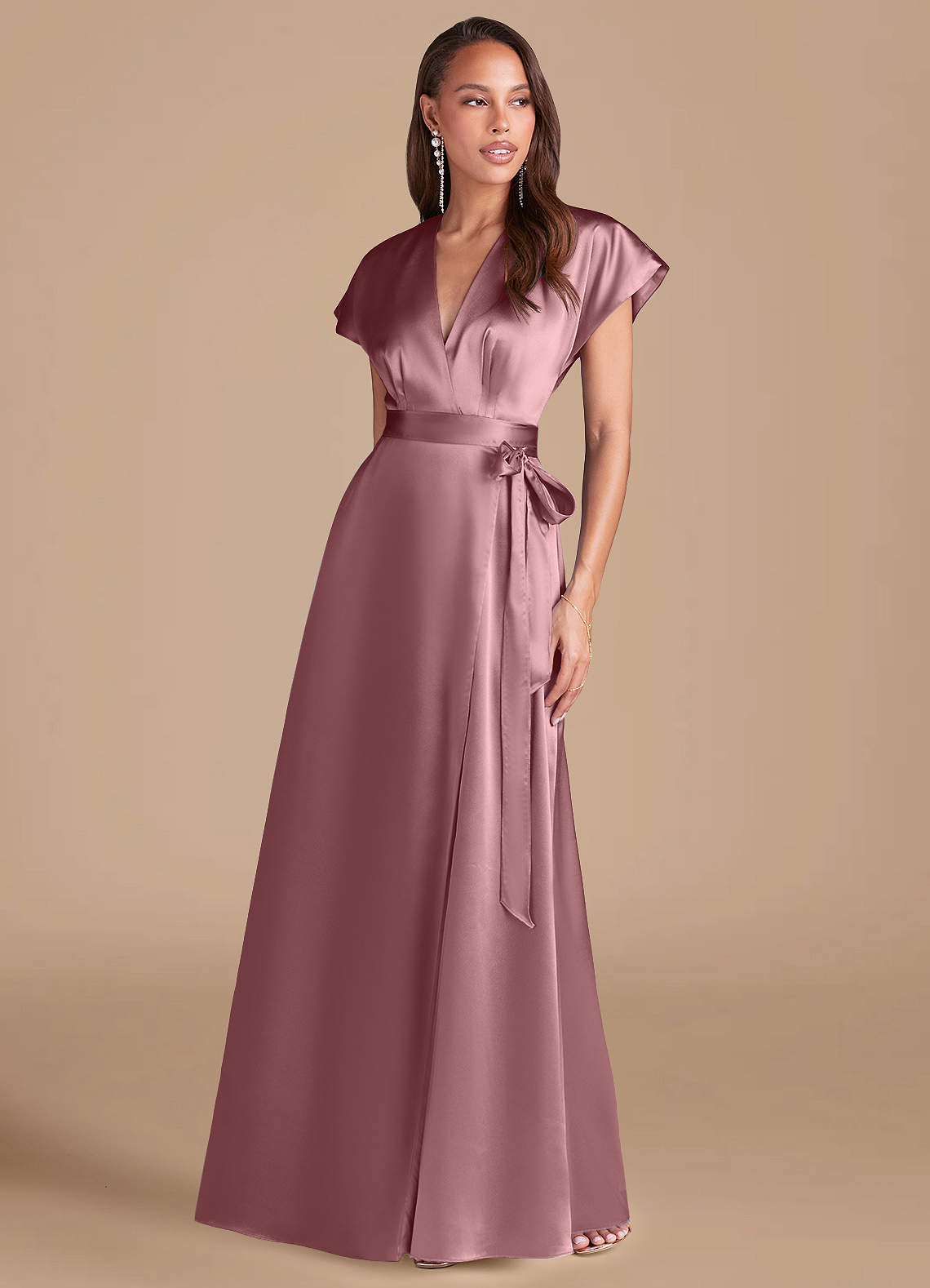 Azazie Nico Bridesmaid Dresses Vintage Mauve A-Line Pleated Metallic Satin Dress image1