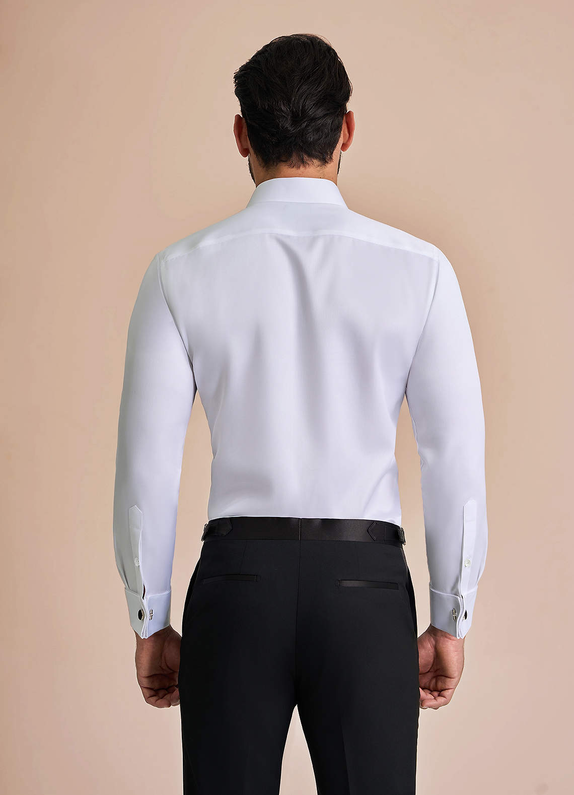 front Henry White Stud-Front Cotton Tuxedo Shirt